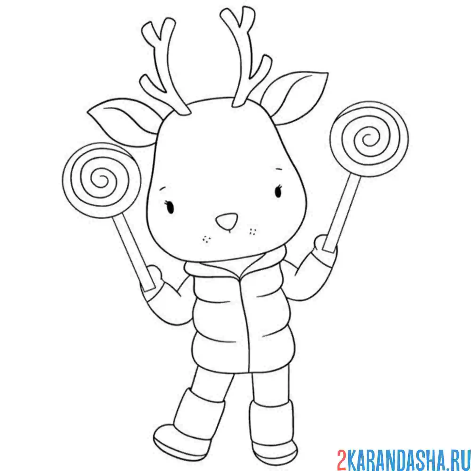 Раскраска олень с леденцами