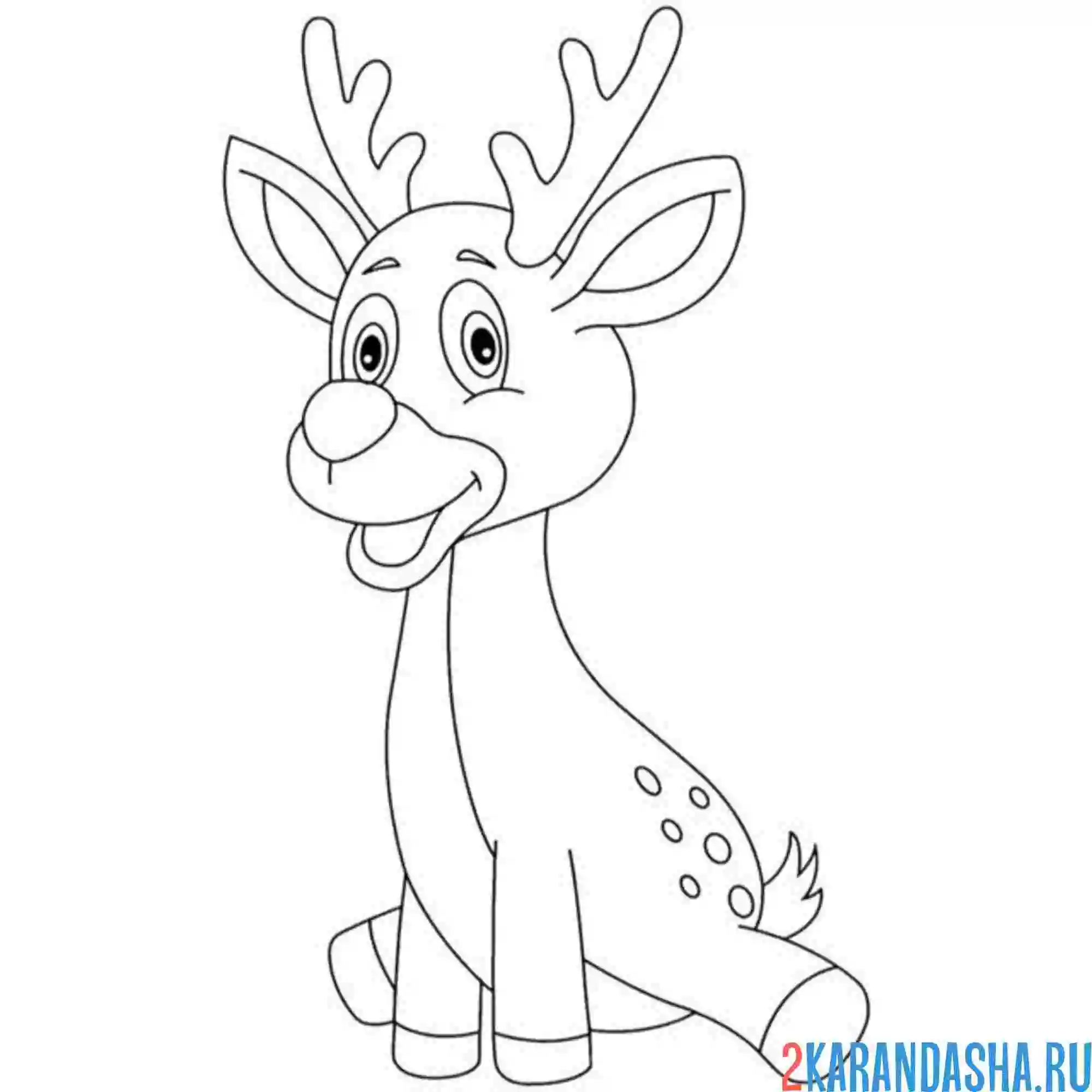 Раскраска олень смешно сидит