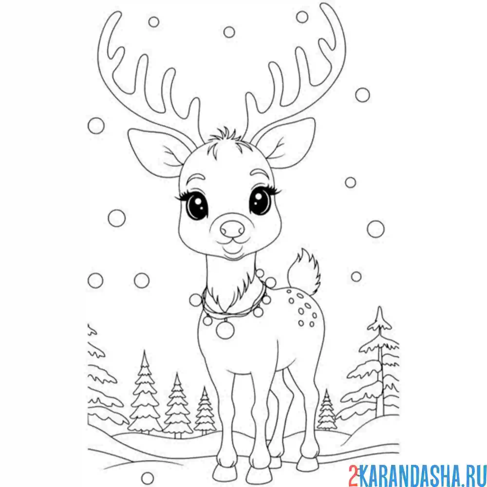 Раскраска олень в елках