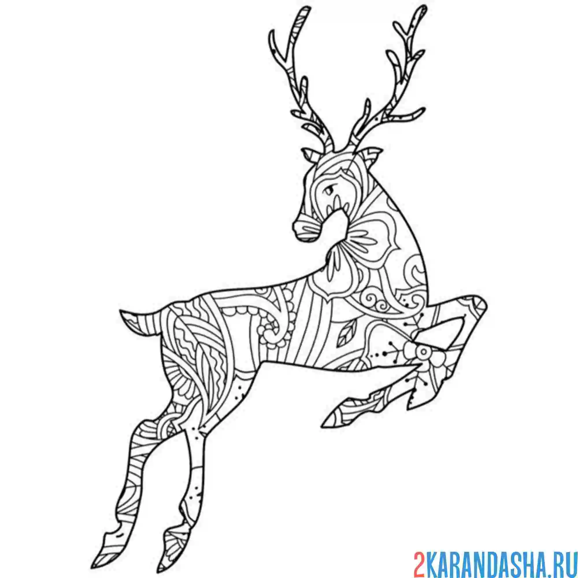 Раскраска антистресс олень в прыжке