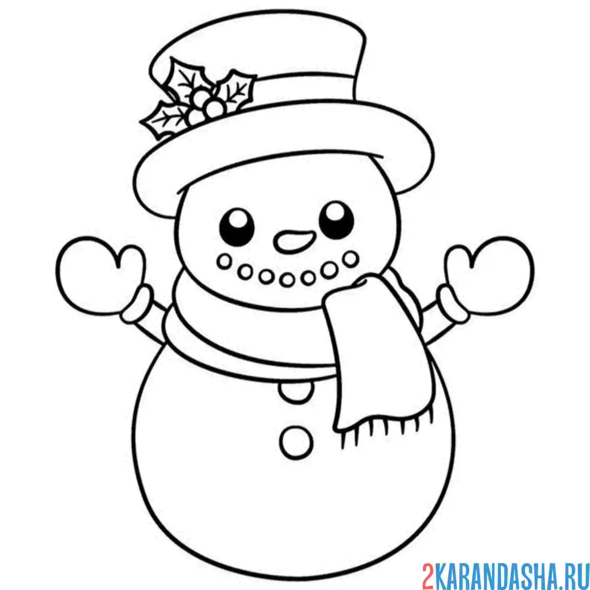 Раскраска снеговик в варежках и шляпе
