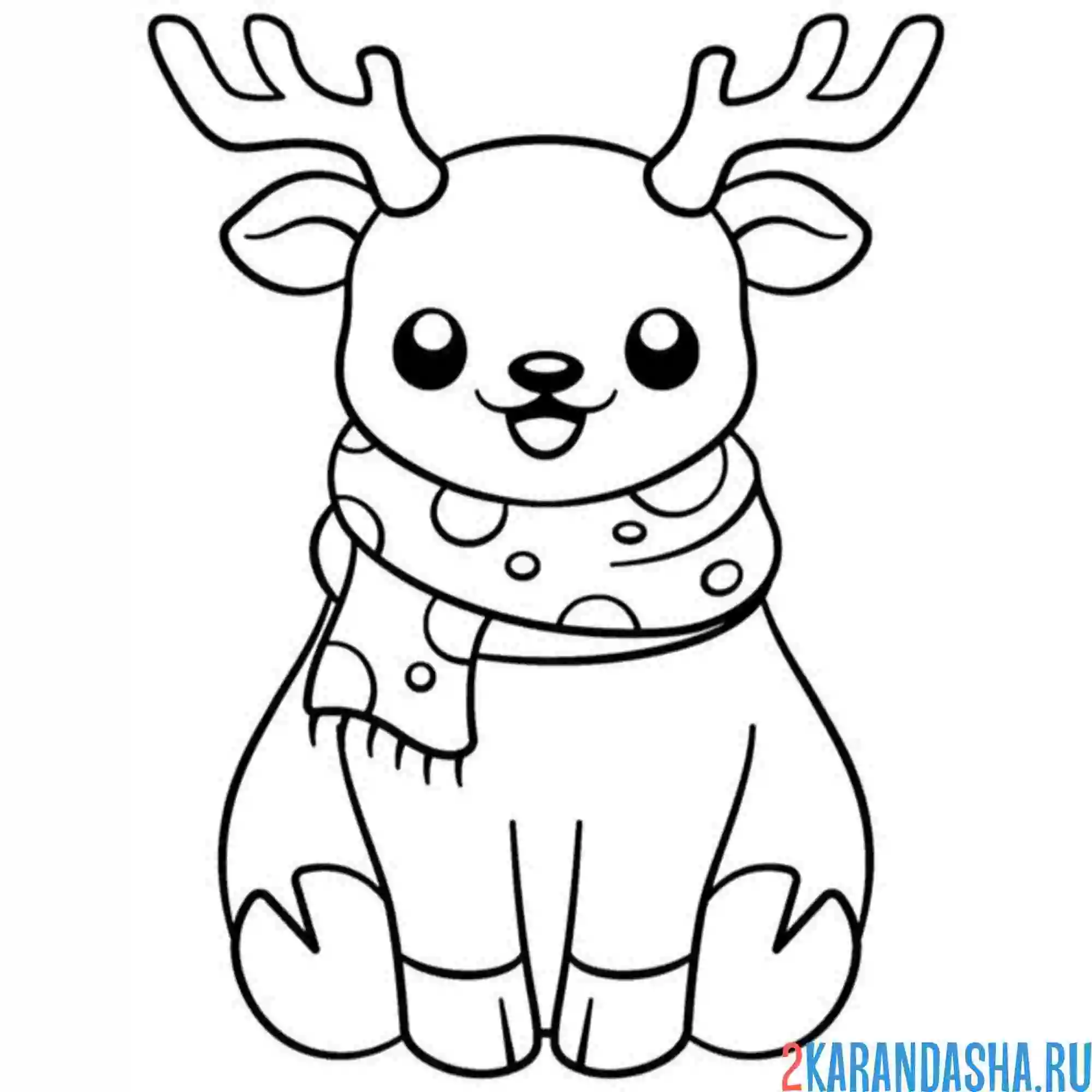 Раскраска олень смешной в шарфе