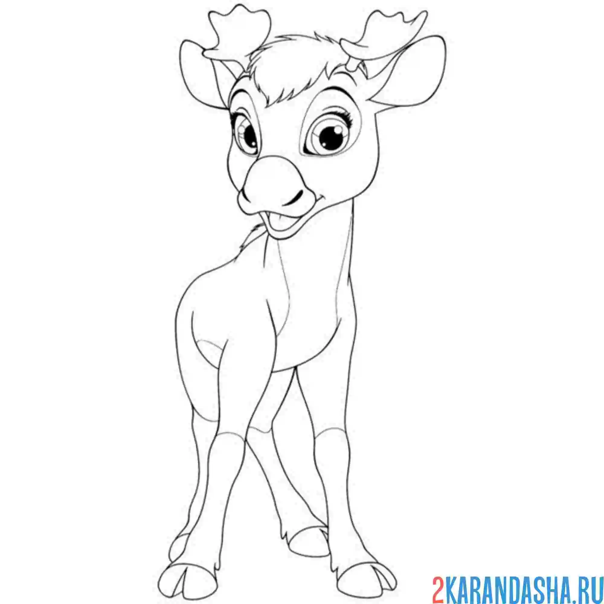 Раскраска милый лось малыш