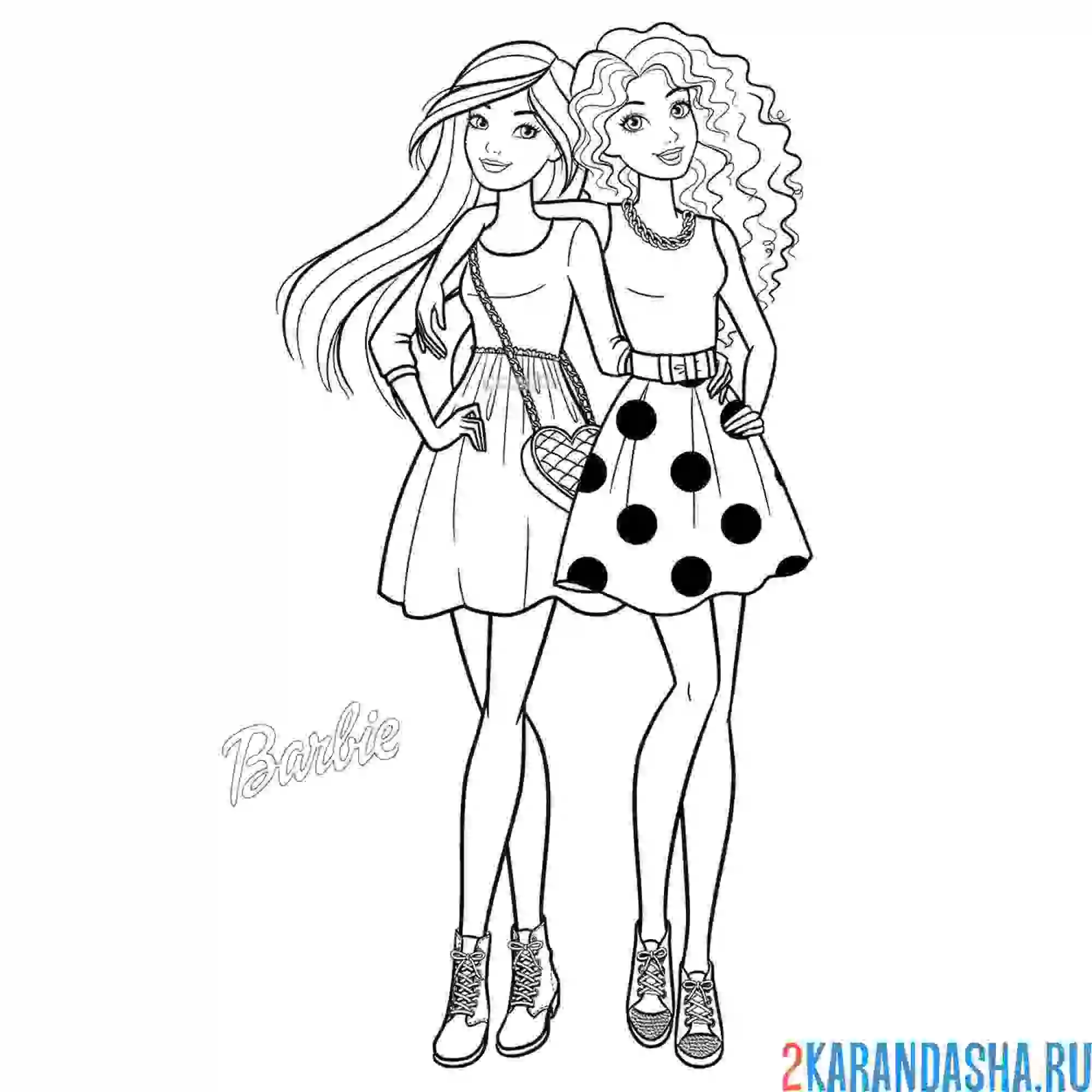 Раскраска барби две подружки модницы