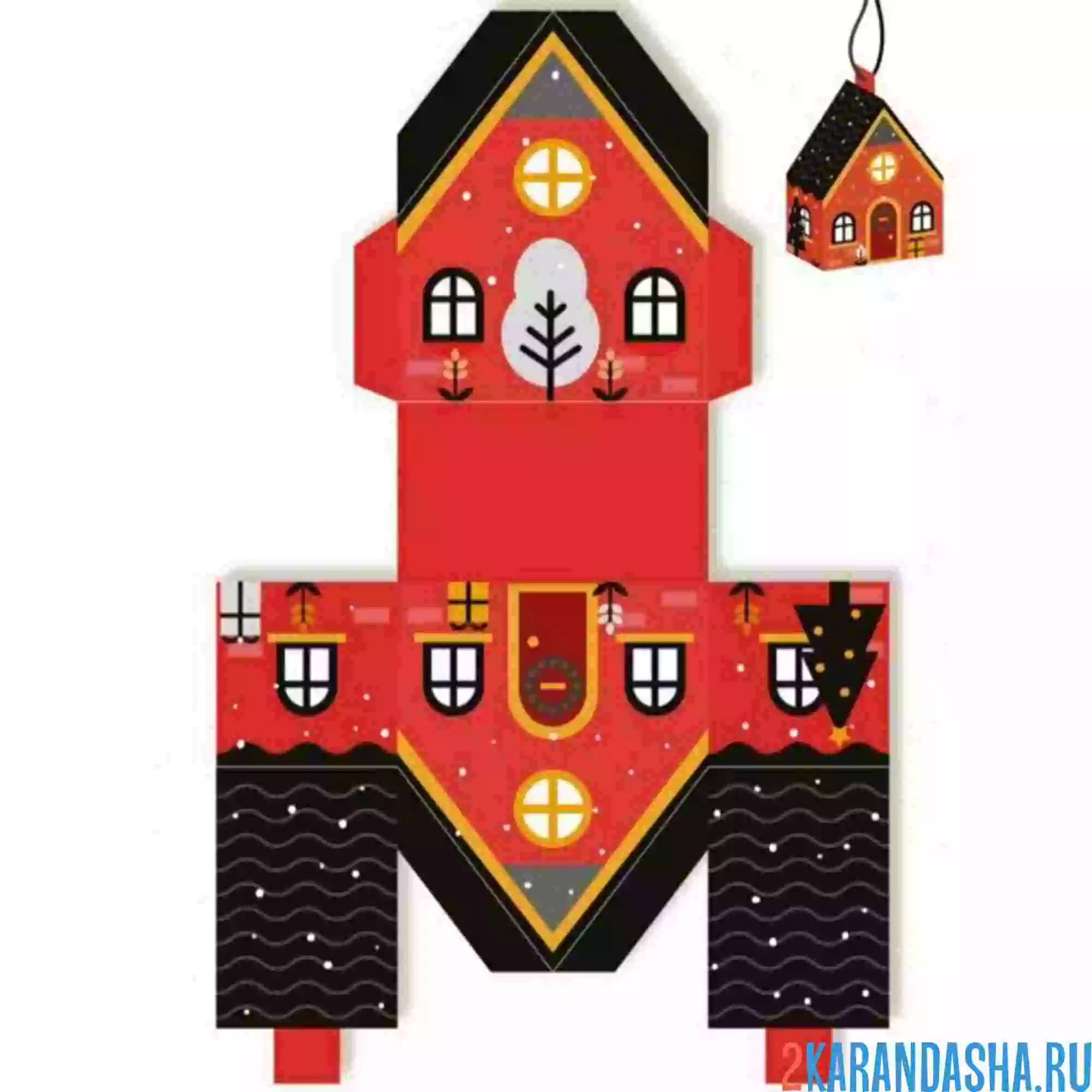 Раскраска вырежи и склей домик бумажный