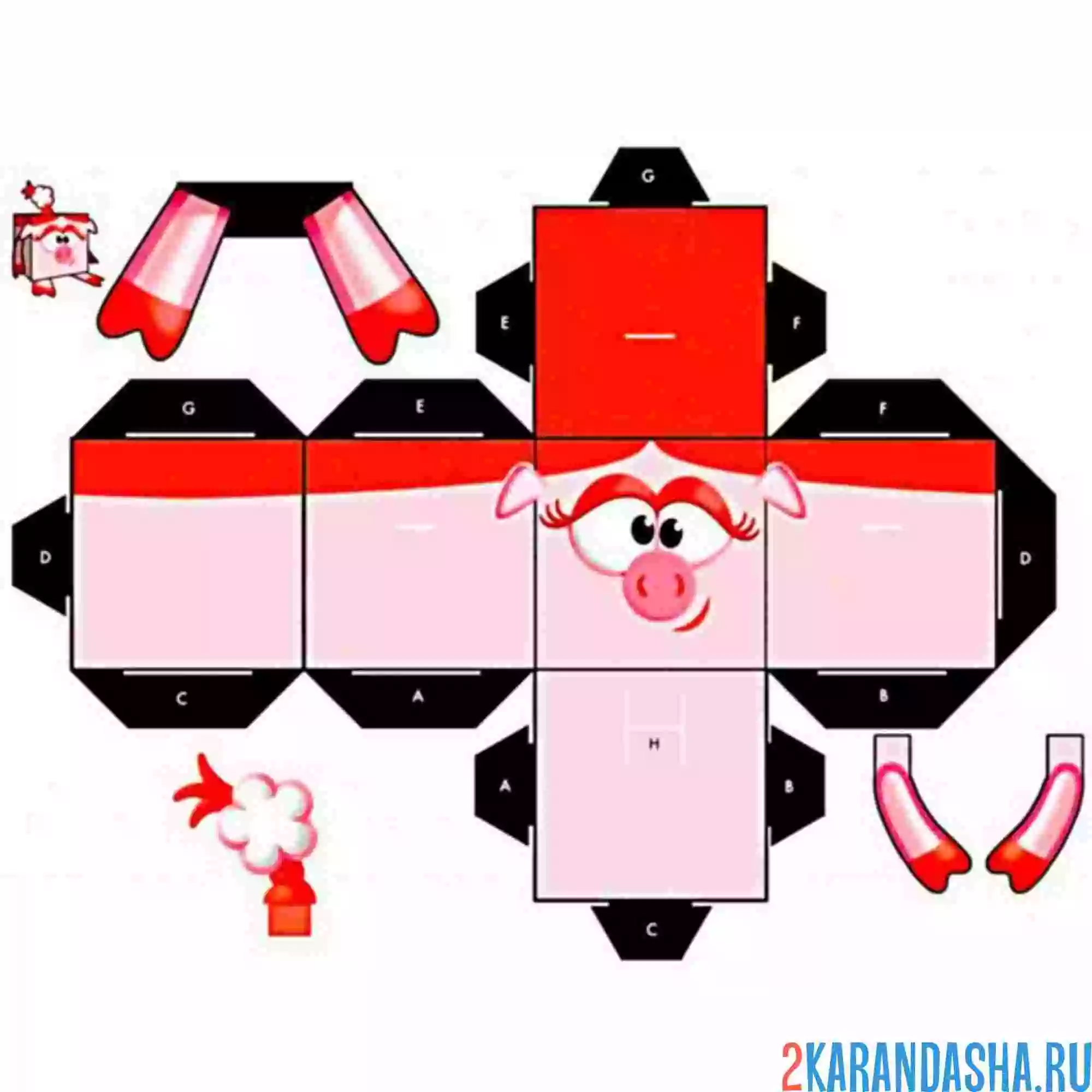 Раскраска вырежи и склей хрюшка