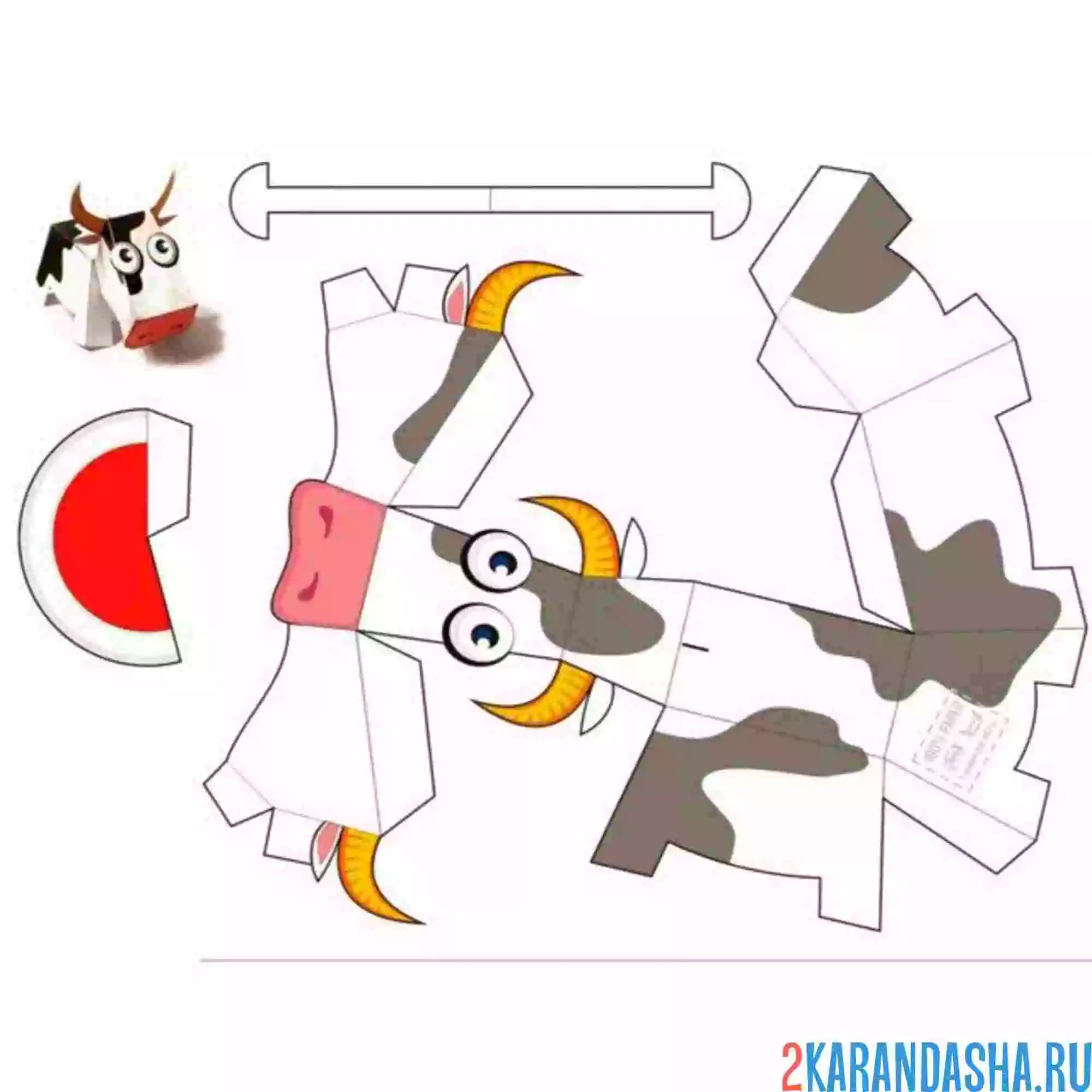 Раскраска вырежи и склей корова