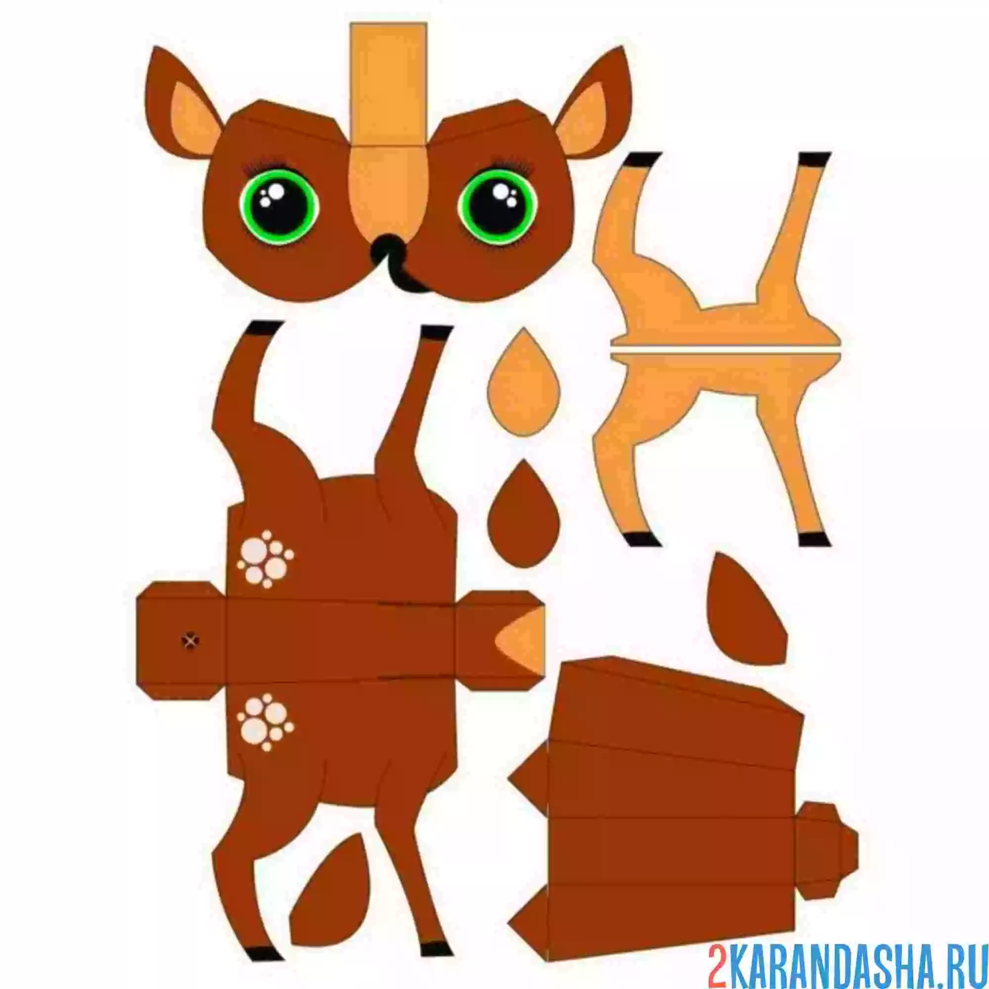 Раскраска вырежи и склей бумажный олень