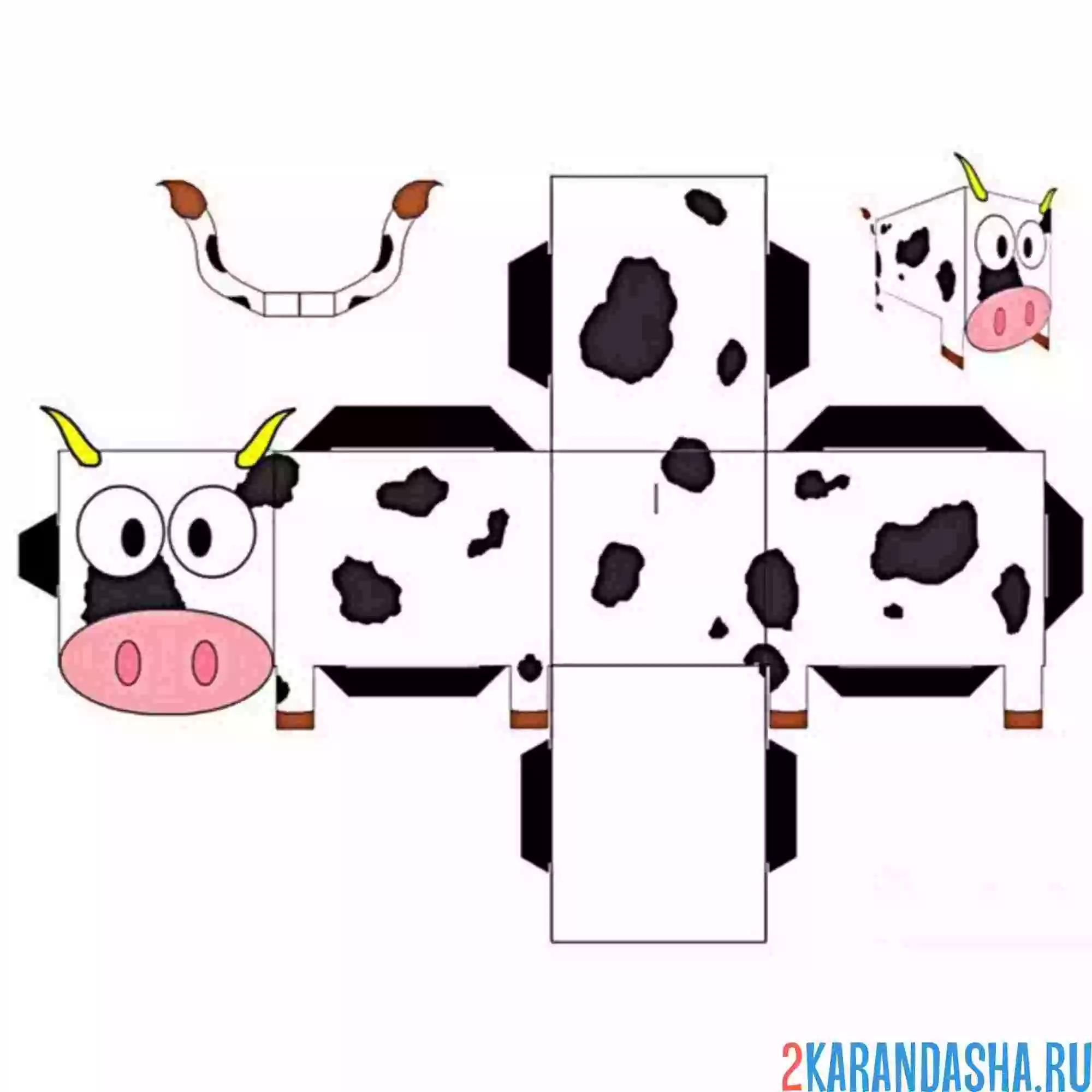 Раскраска вырежи и склей корова из бумаги