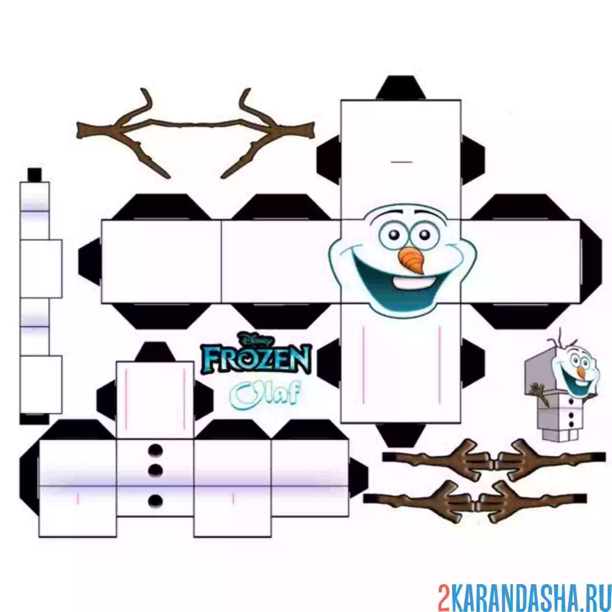 Раскраска вырежи и склей олаф