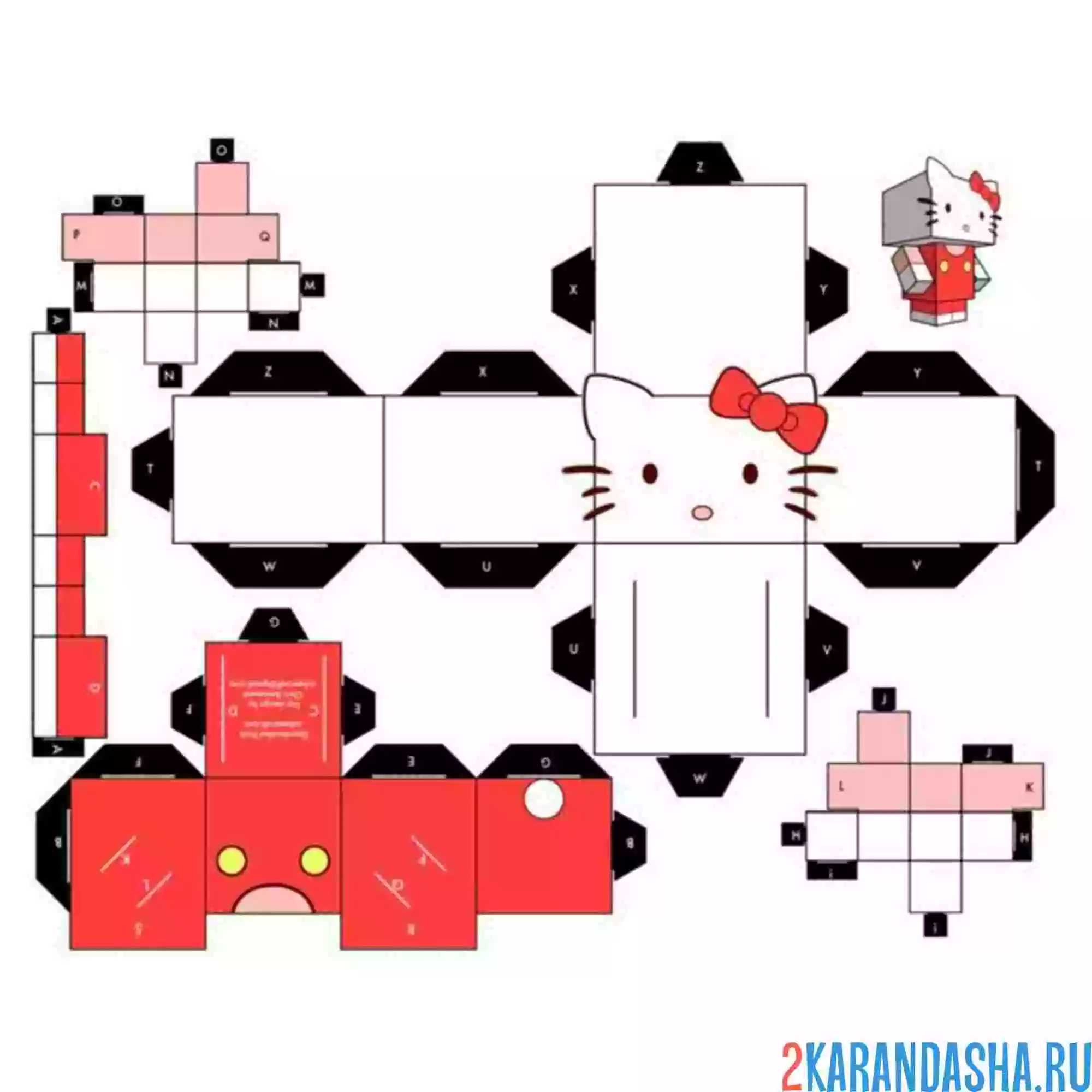 Раскраска вырежи и склей хеллоу китти