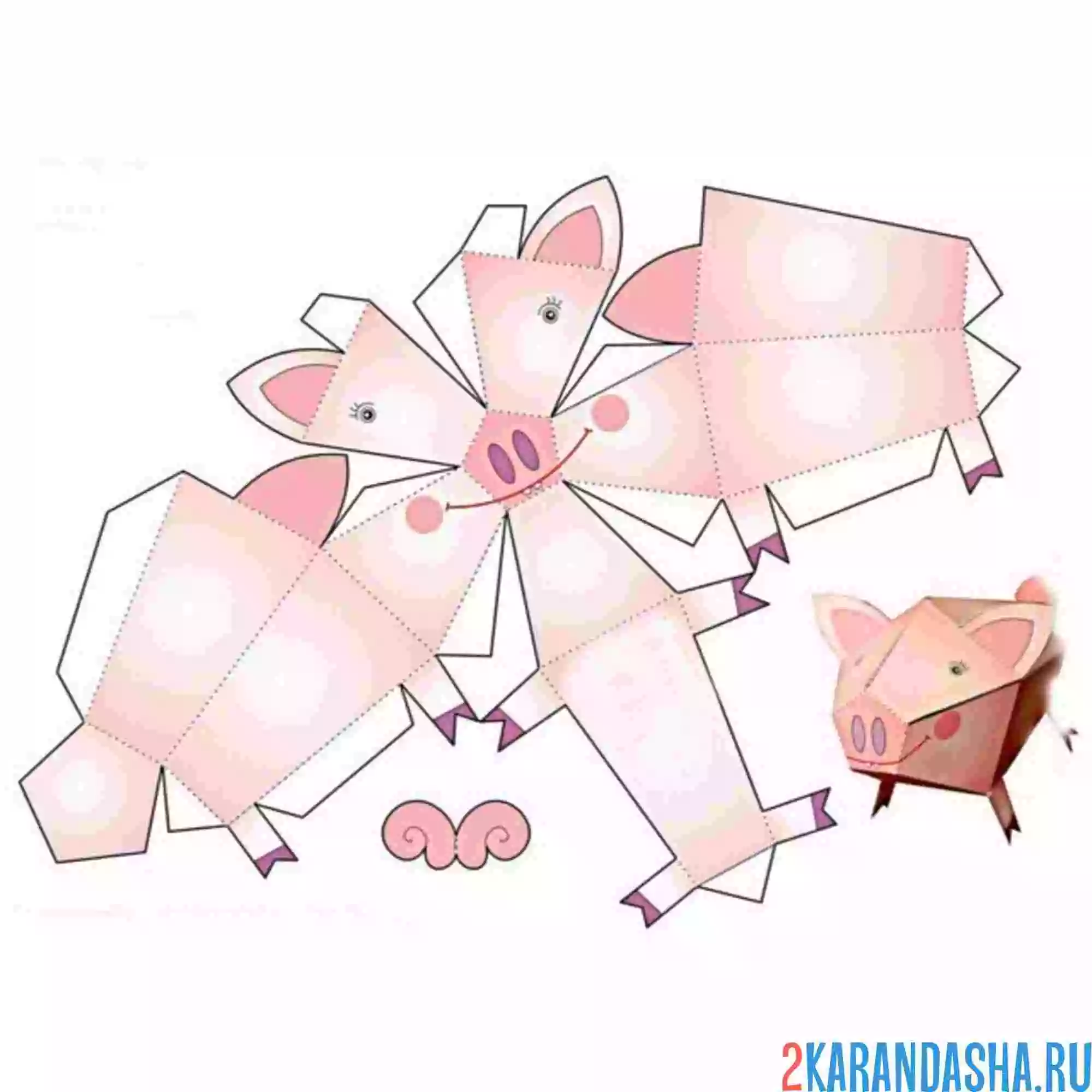 Раскраска вырежи и склей поросенок