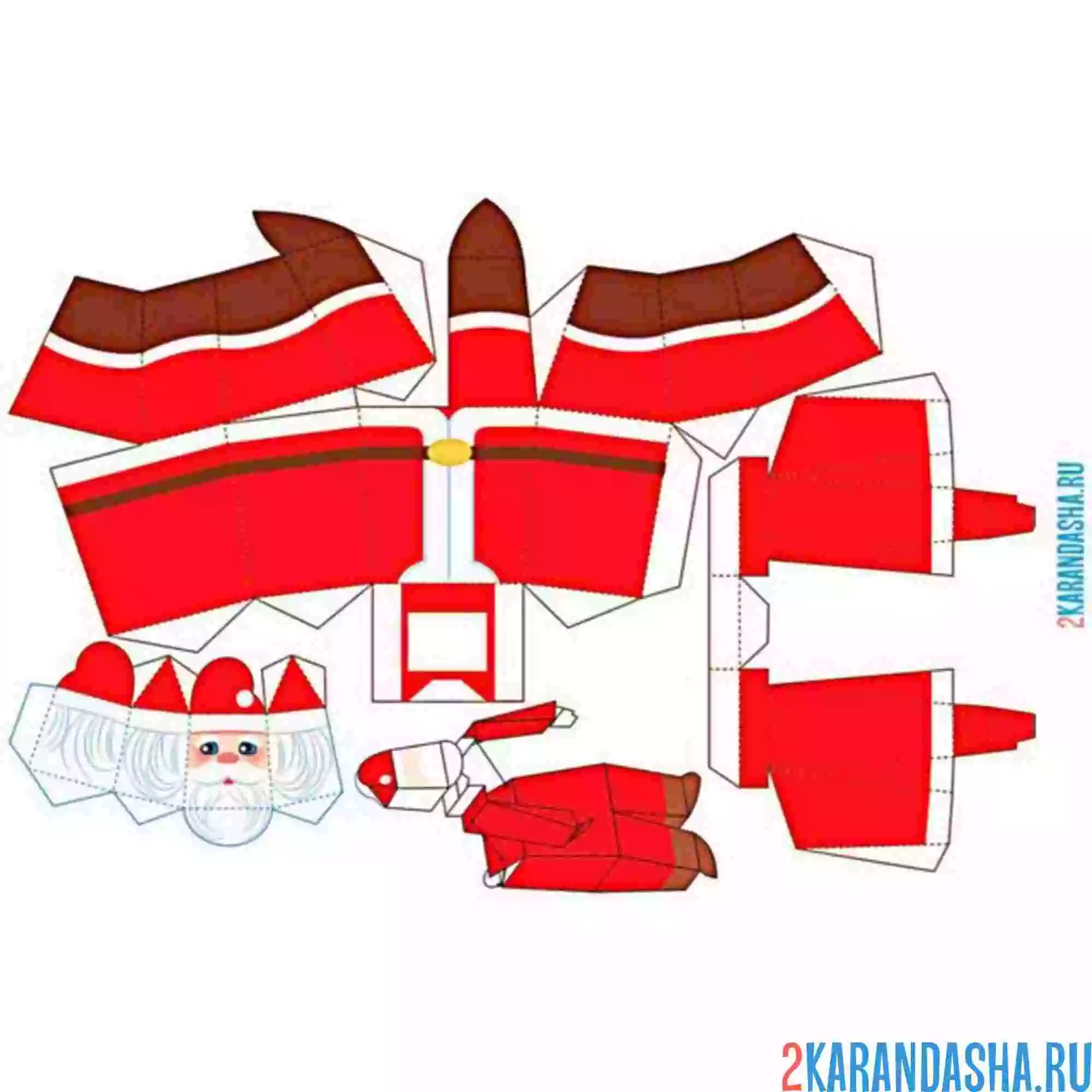 Раскраска вырежи и склей санта клаус