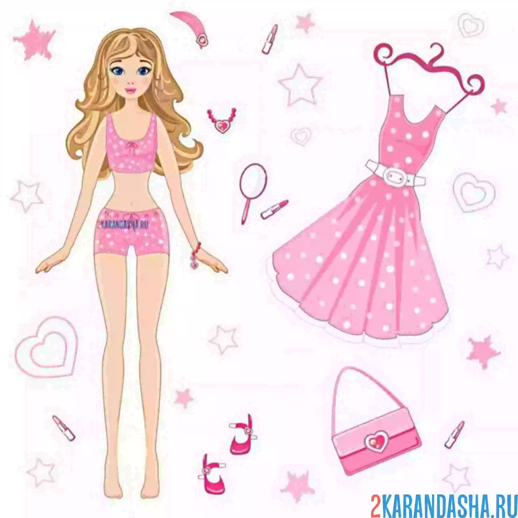 Раскраска цветная бумажная кукла барби с платьем