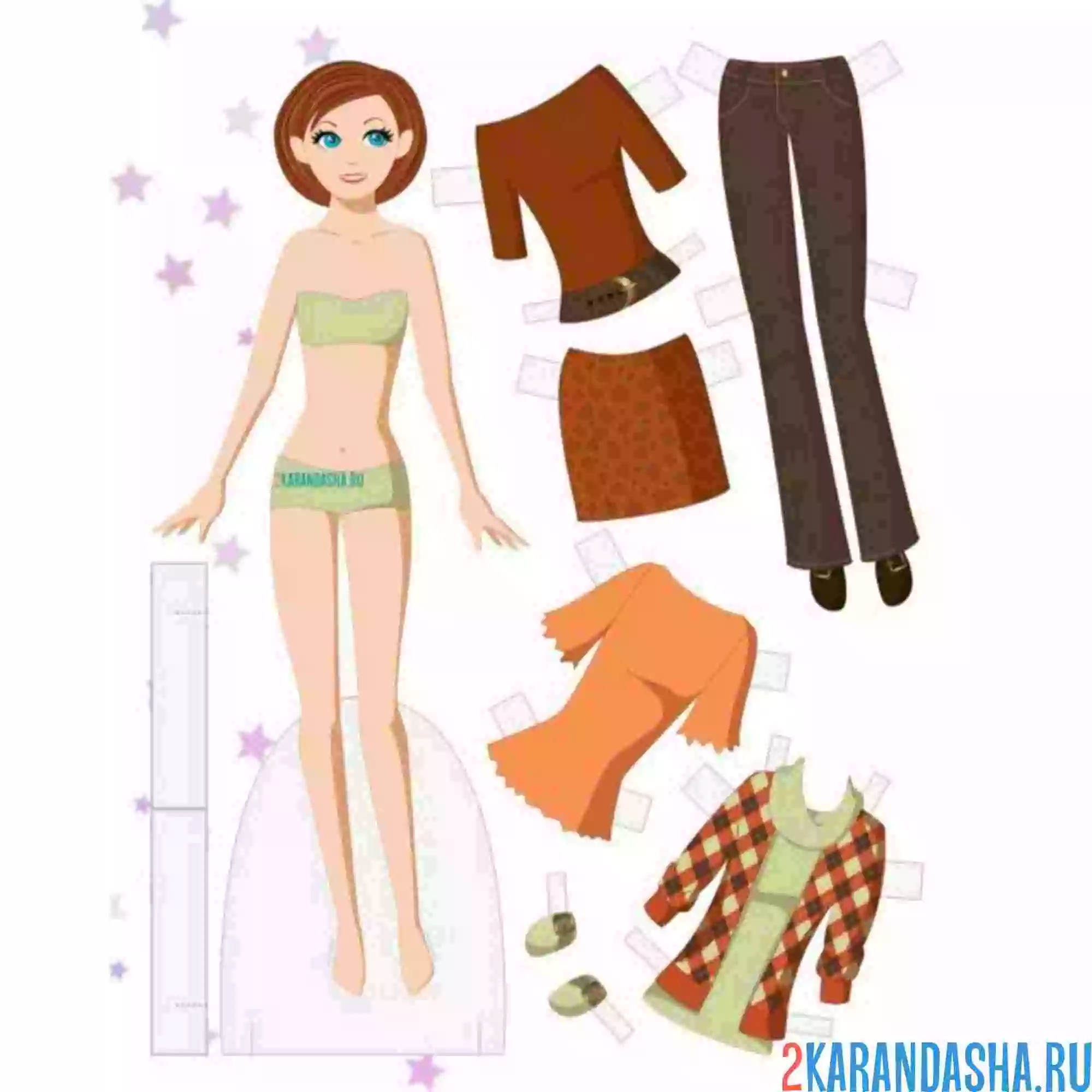 Раскраска цветная бумажная кукла коллекция одежды