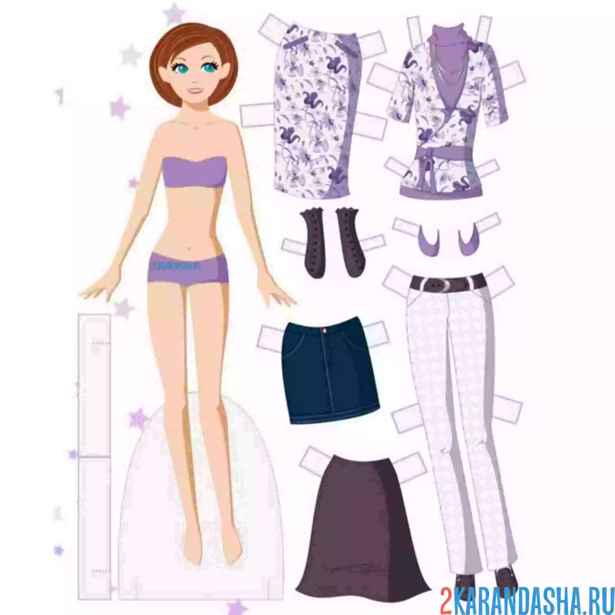 Раскраска цветная бумажная кукла костюм