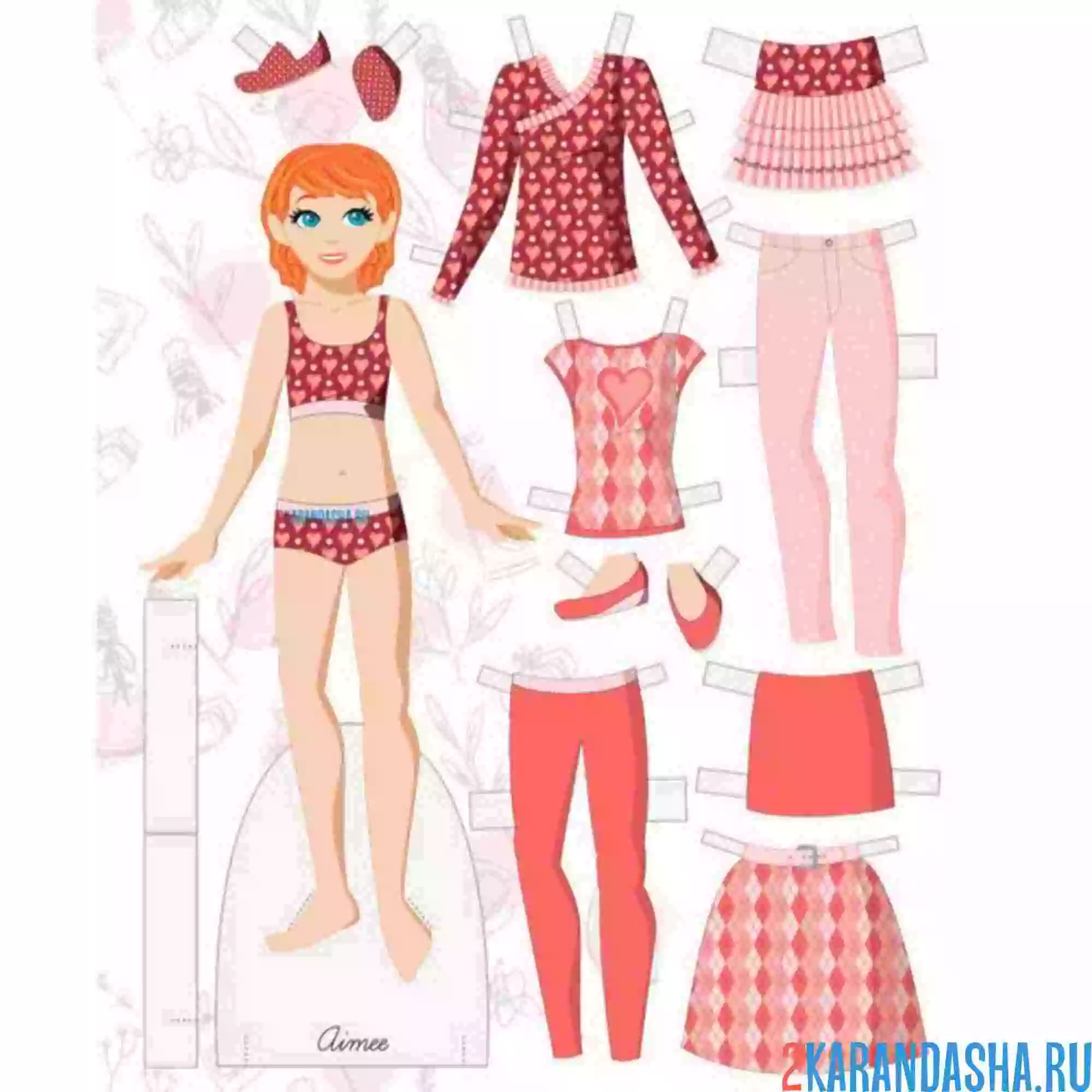 Раскраска цветная бумажная кукла гардероб