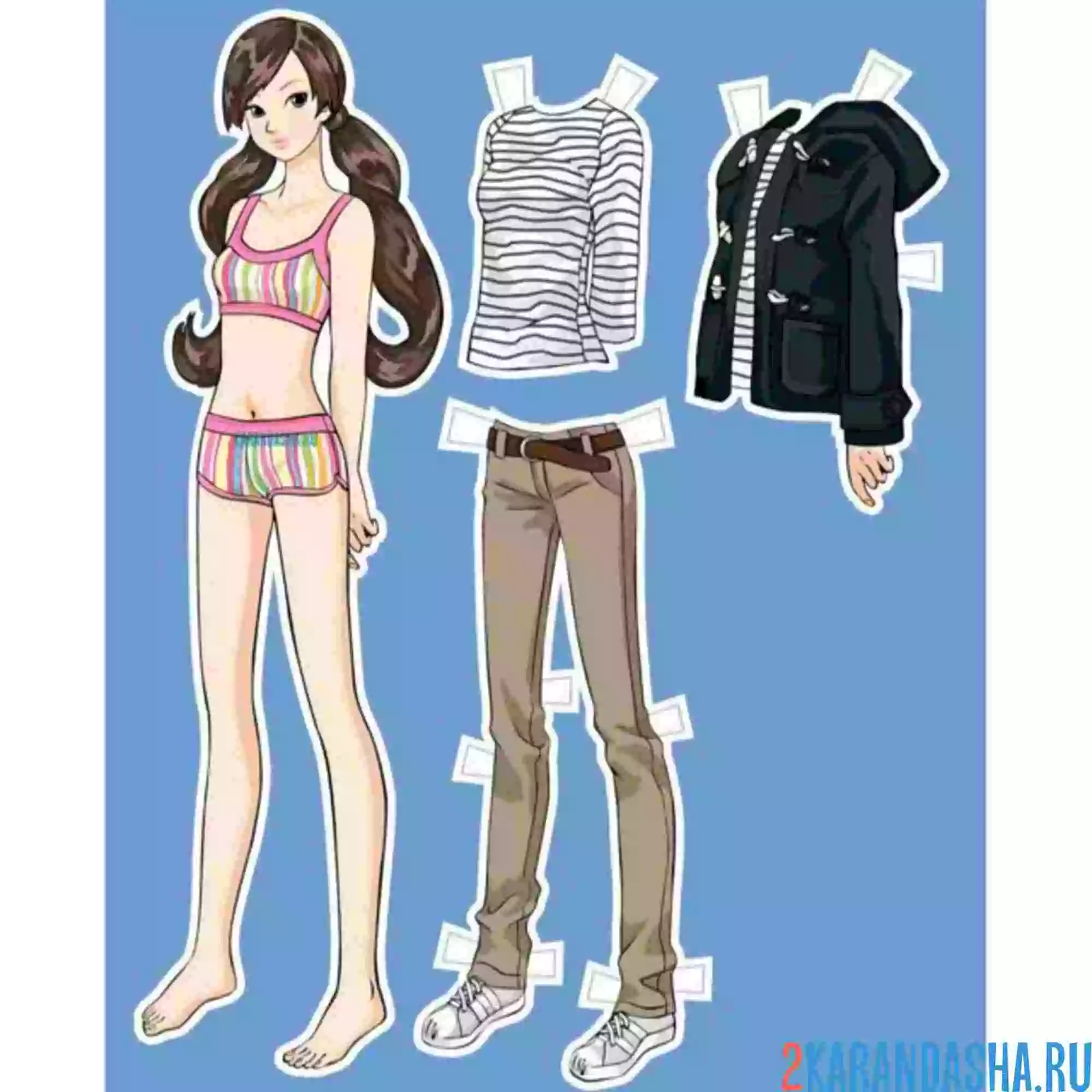 Раскраска цветная бумажная кукла уличный костюм