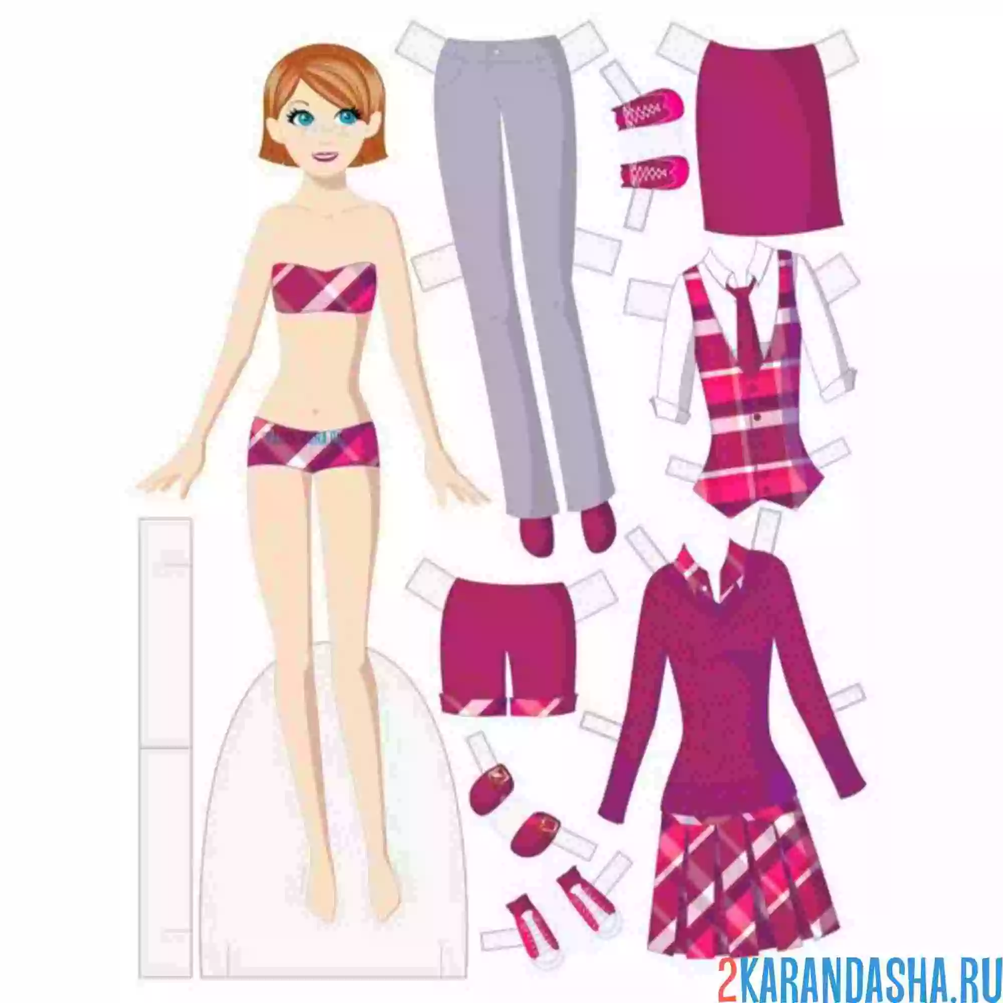 Раскраска цветная бумажная кукла повседневная одежда