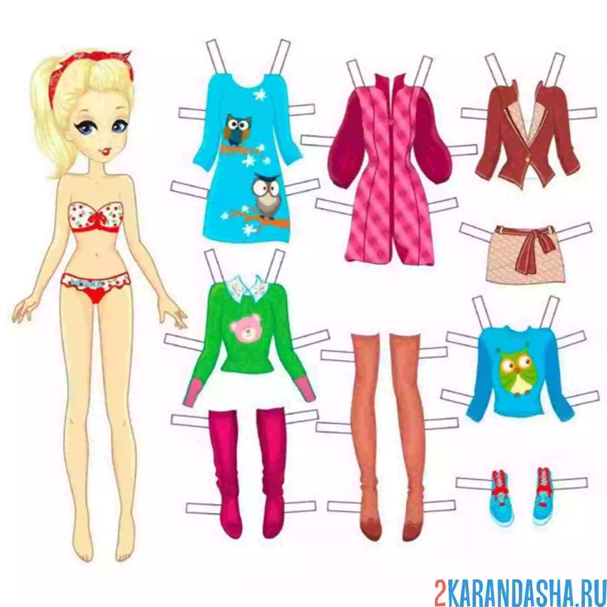 Раскраска бумажная кукла цвет для вырезания