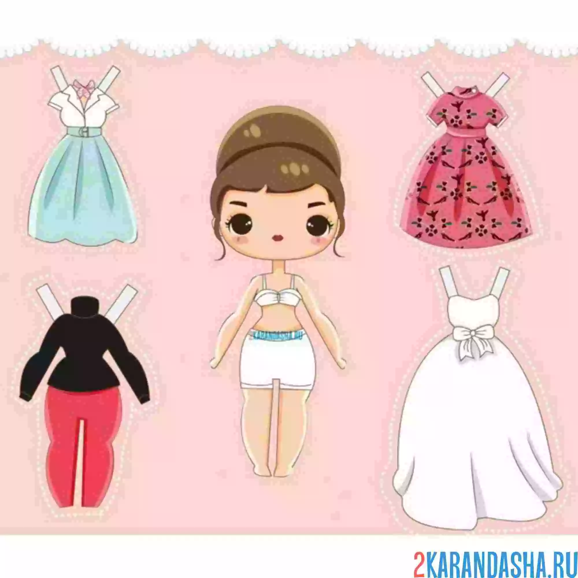 Раскраска цветная бумажный пупс с одеждой