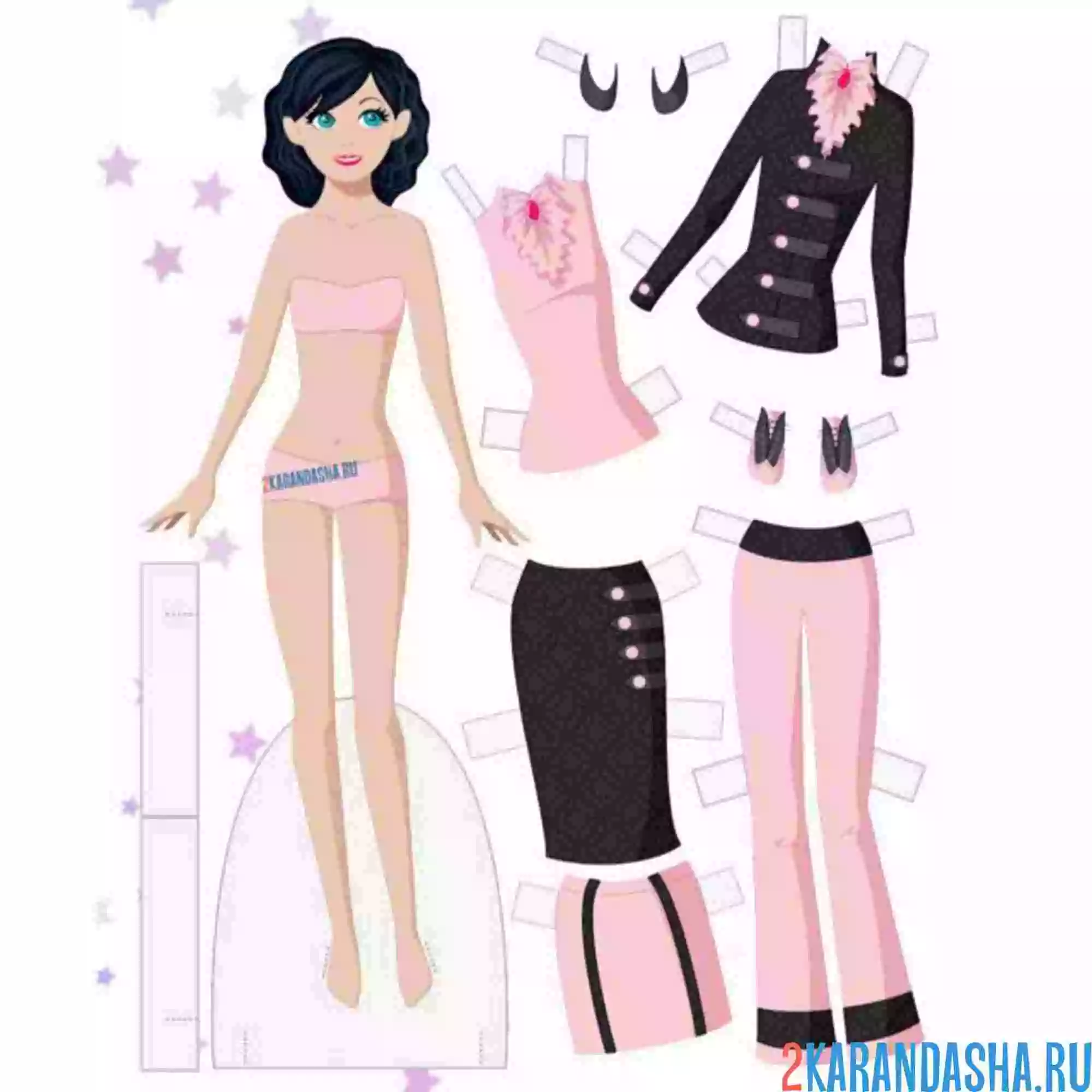 Раскраска бумажная кукла с цветной одеждой