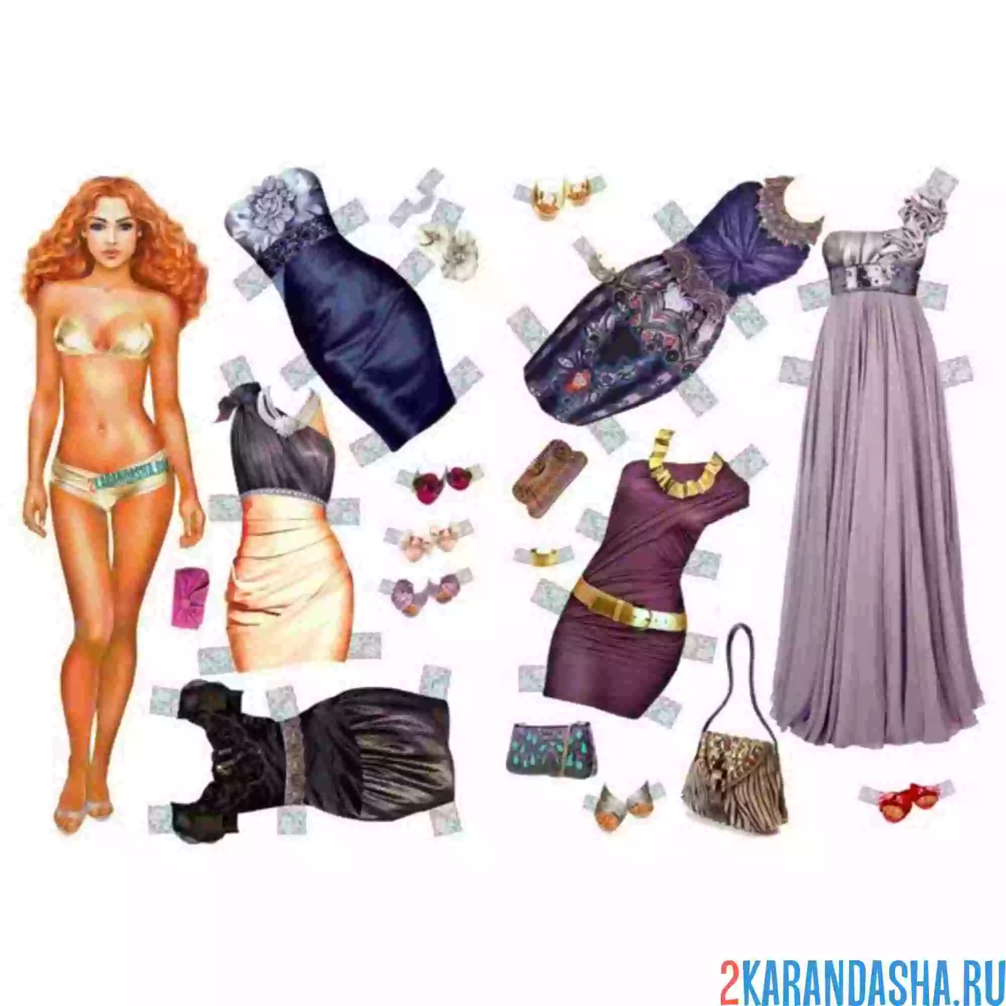 Раскраска настоящая кукла для вырезания с одеждой