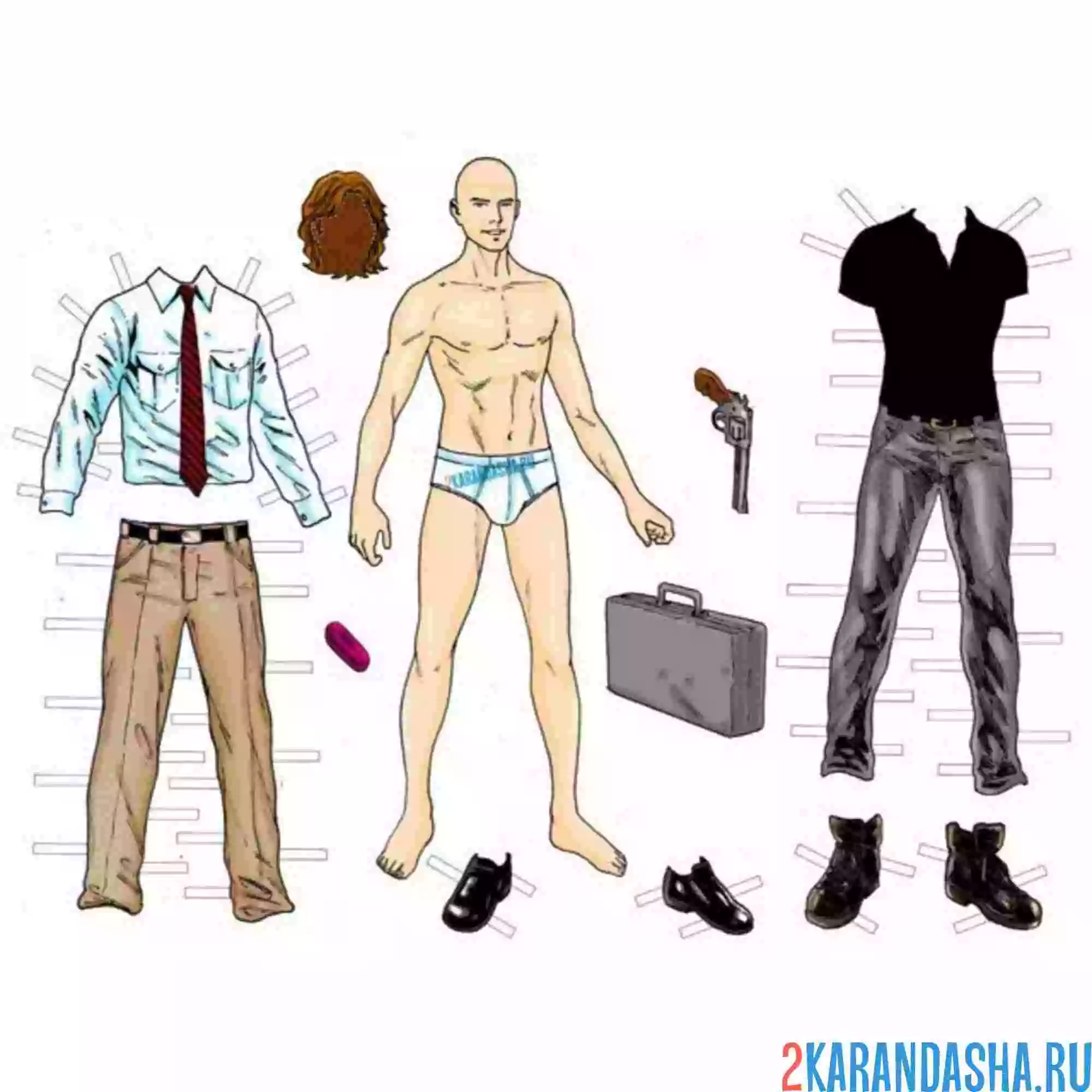 Раскраска мужчина кукла для вырезания