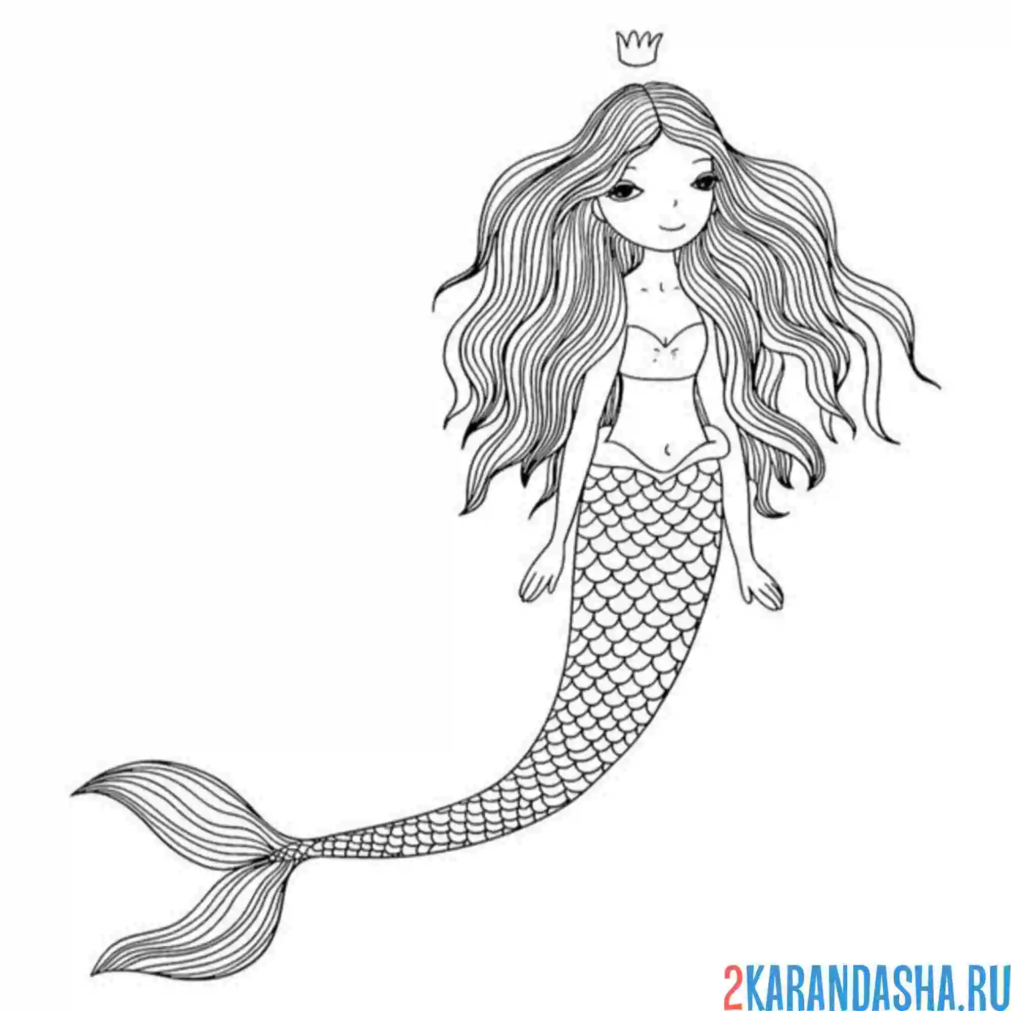 Раскраска русалка и корона