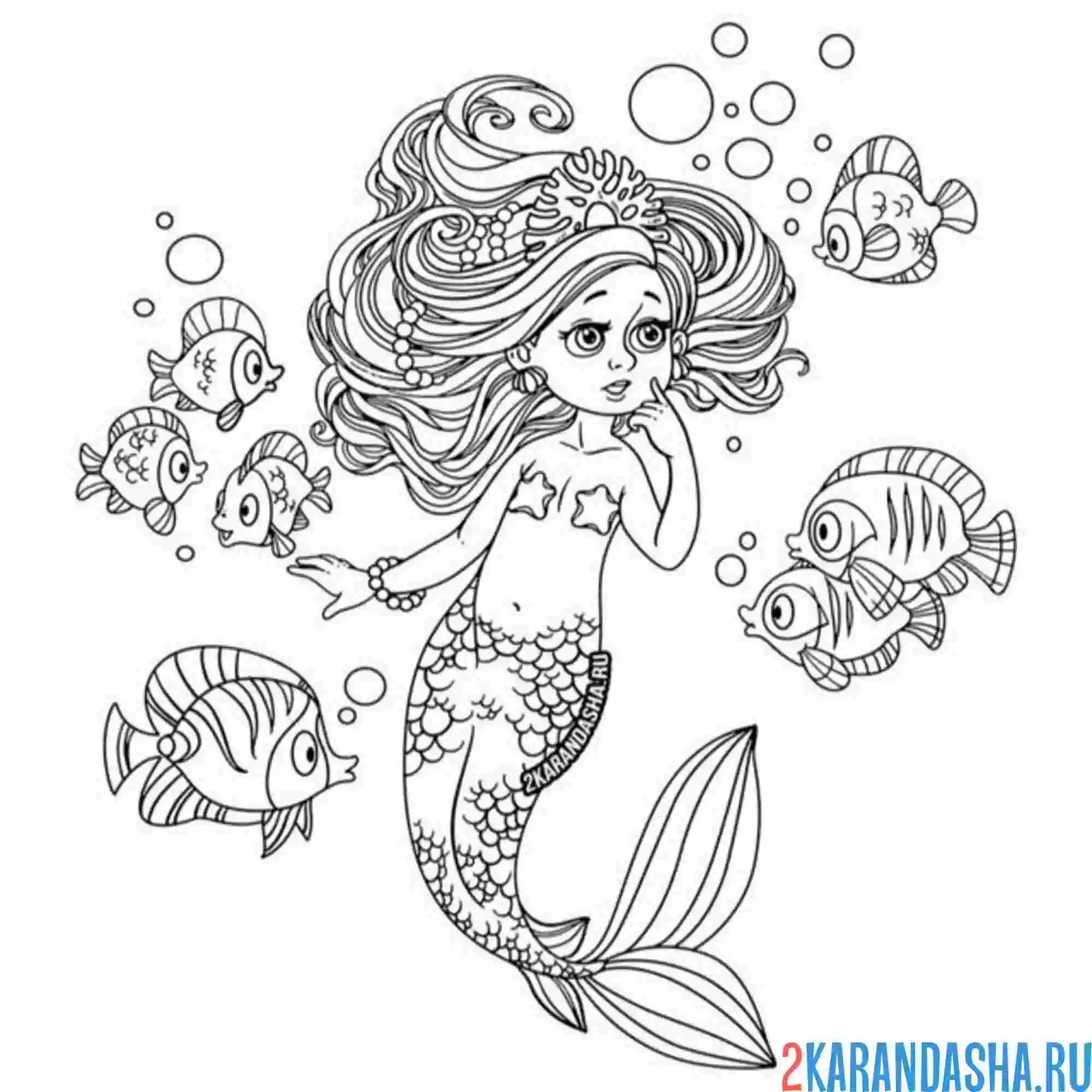 Раскраска русалка и подводный мир
