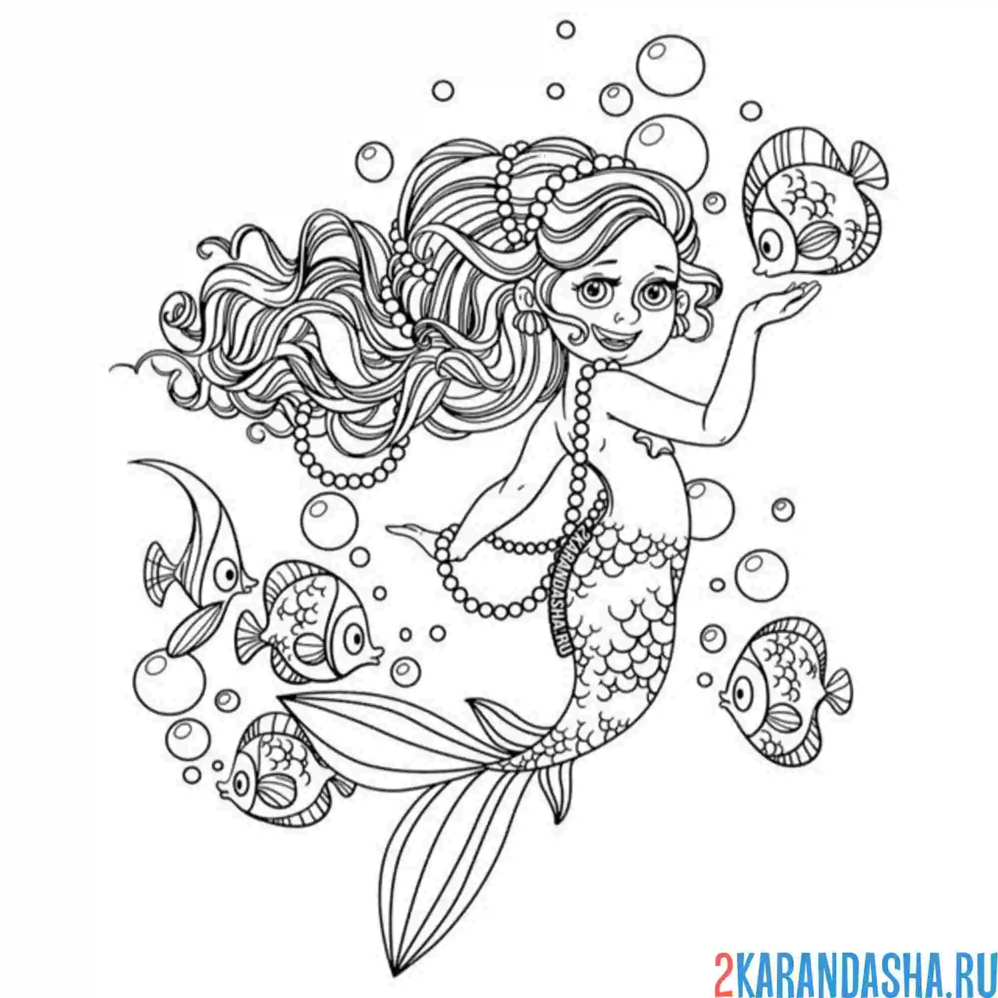 Раскраска русалка в своем подводном мире