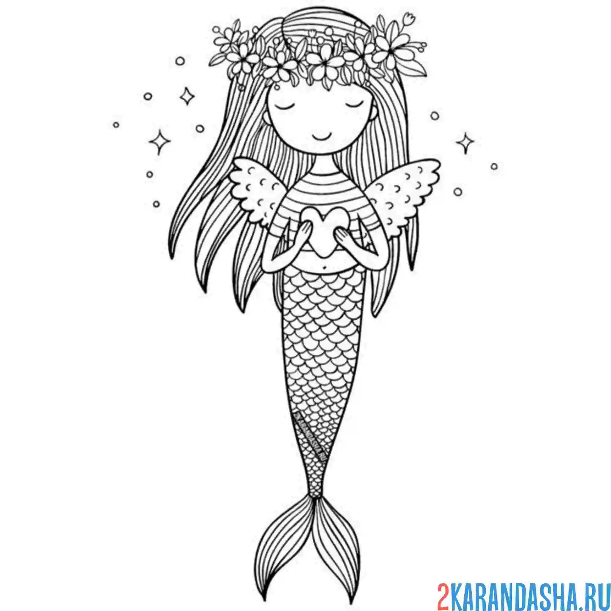 Раскраска русалка с крыльями