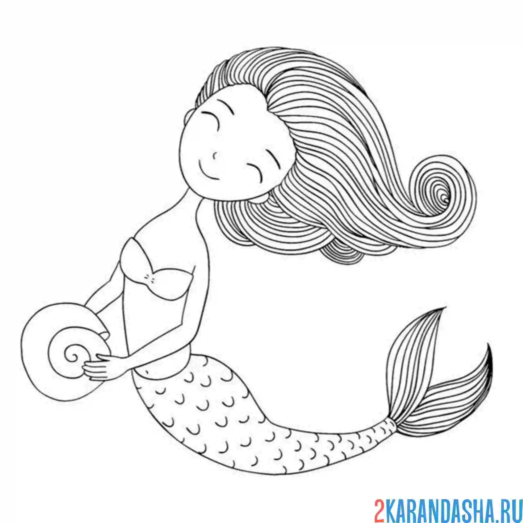 Раскраска русалка и ракушка