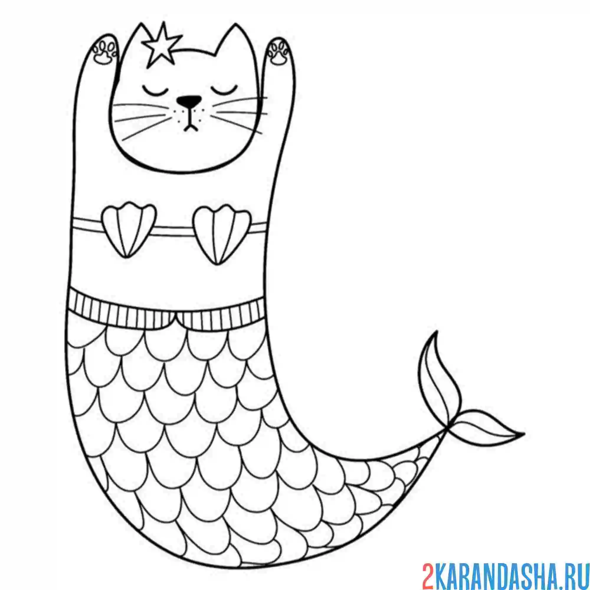 Раскраска русалко-кот