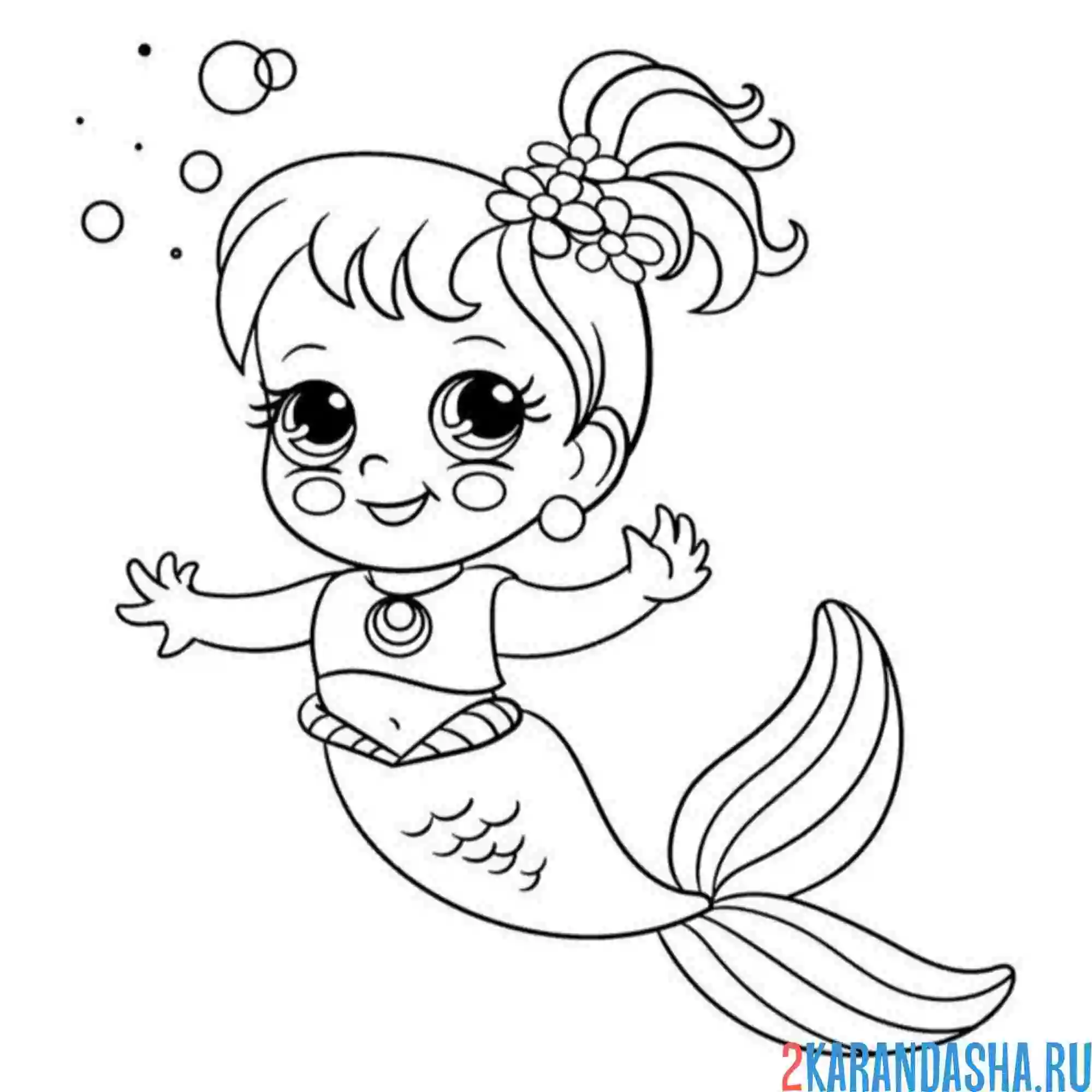 Раскраска маленькая девочка русалка
