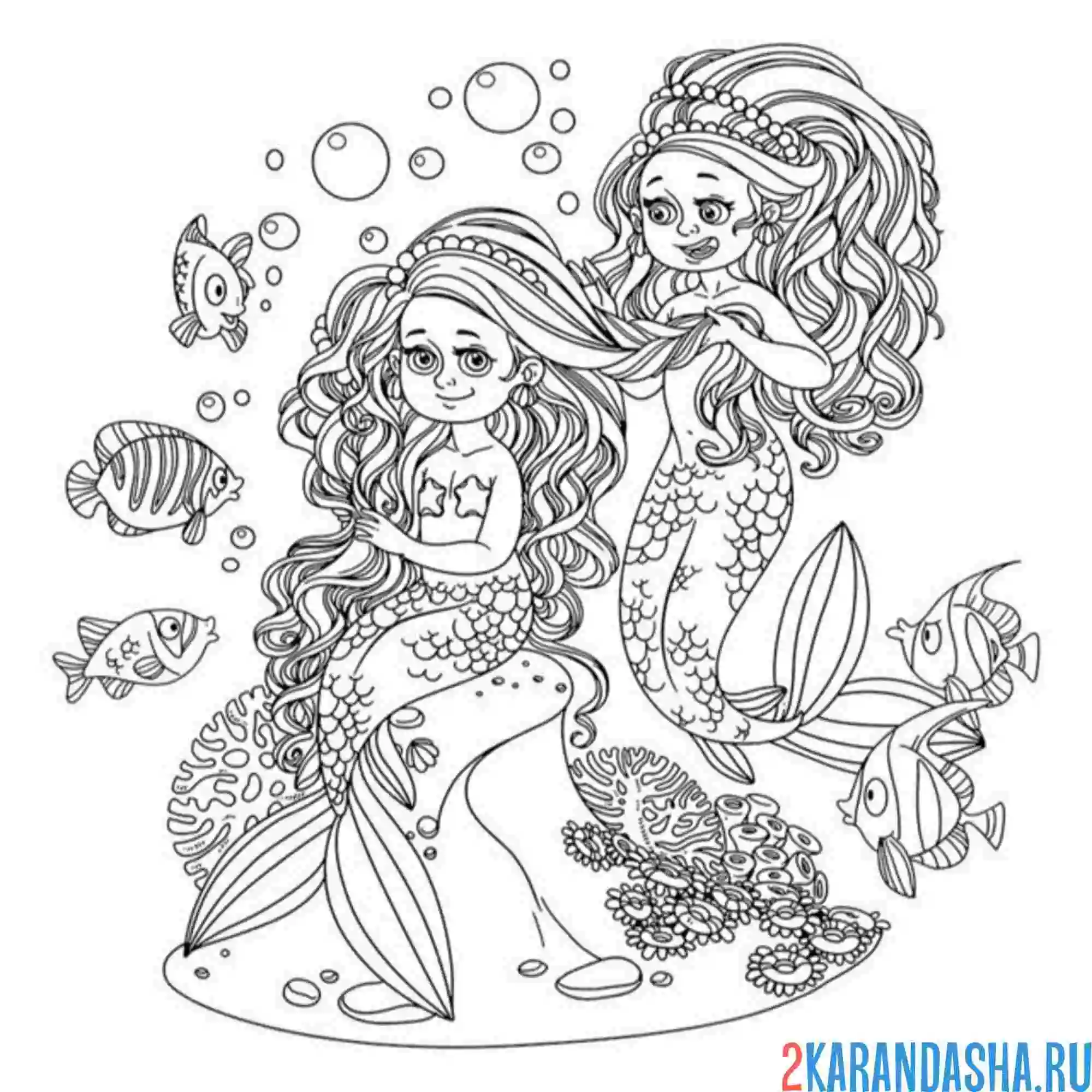 Раскраска две русалки