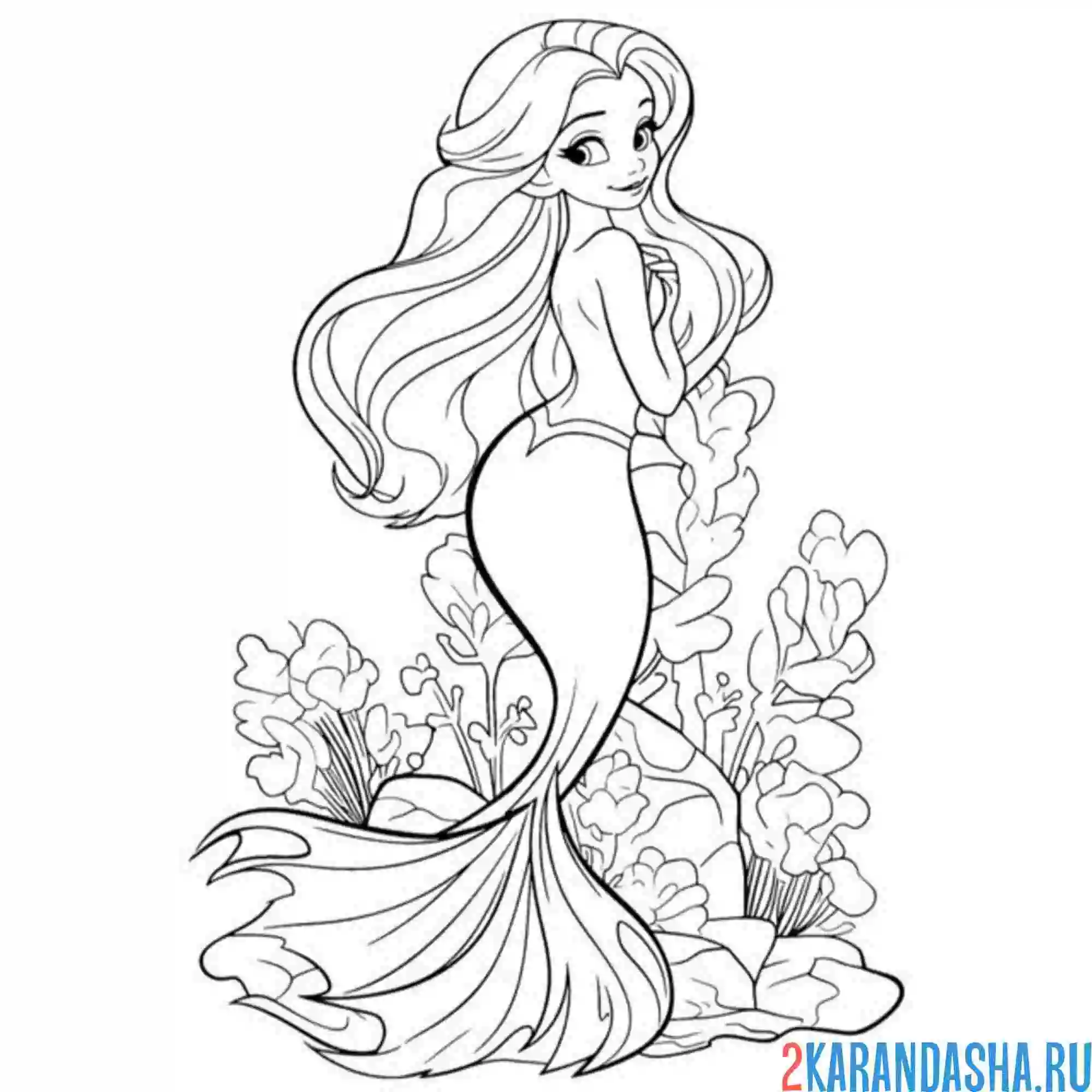 Раскраска красивая русалка