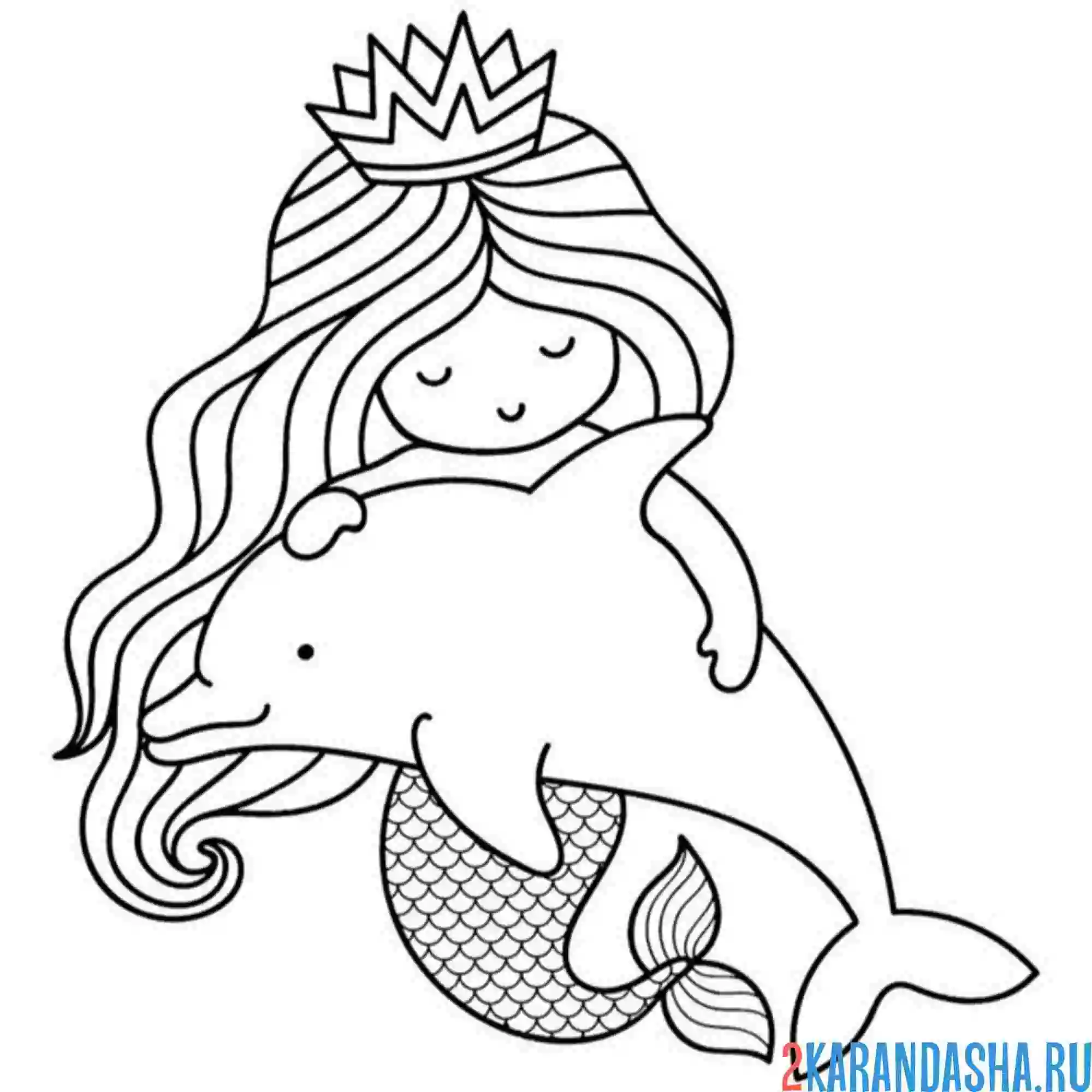 Раскраска русалка и дельфин