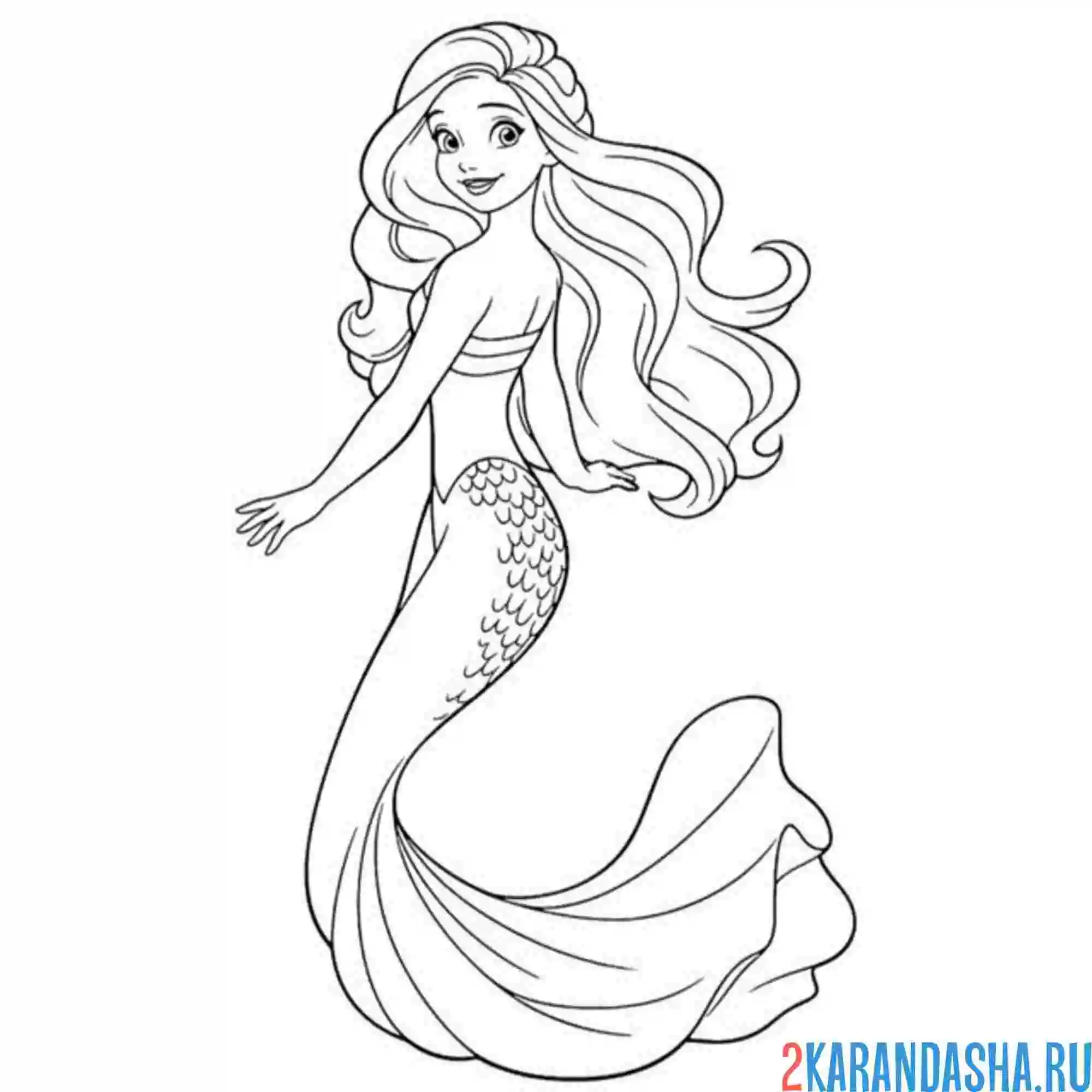 Раскраска очень красивая русалка