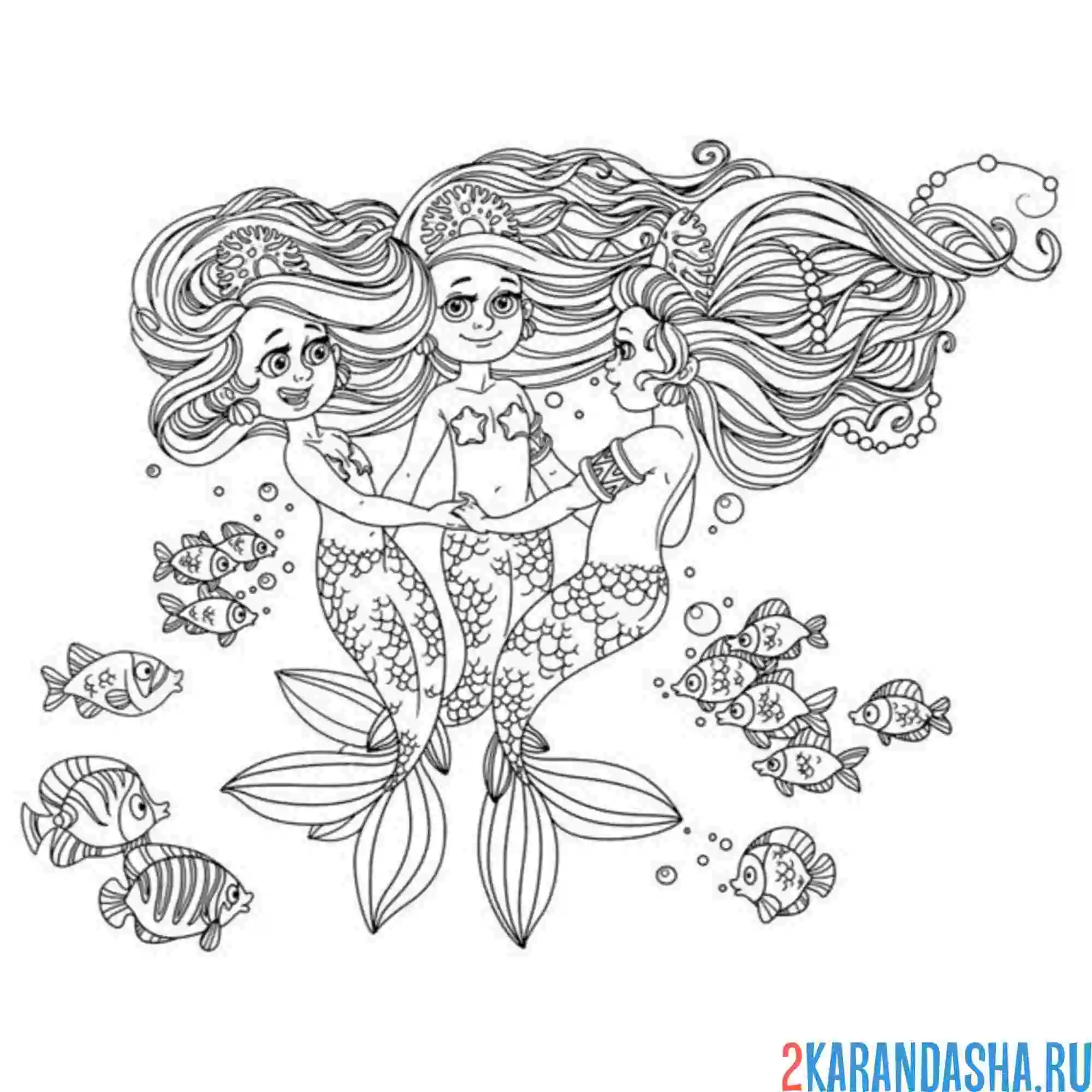 Раскраска три русалки