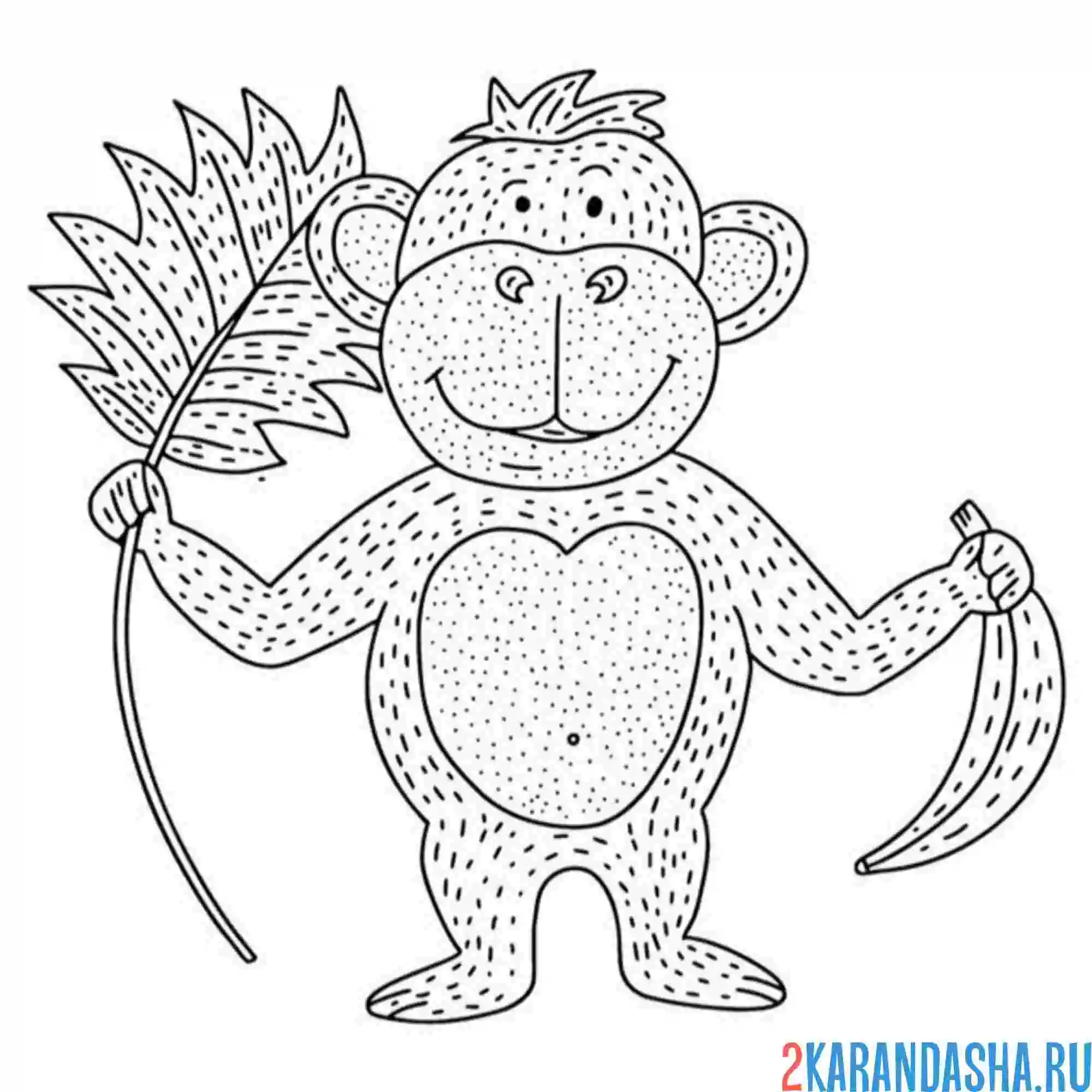 Раскраска обезьяна лист и банан