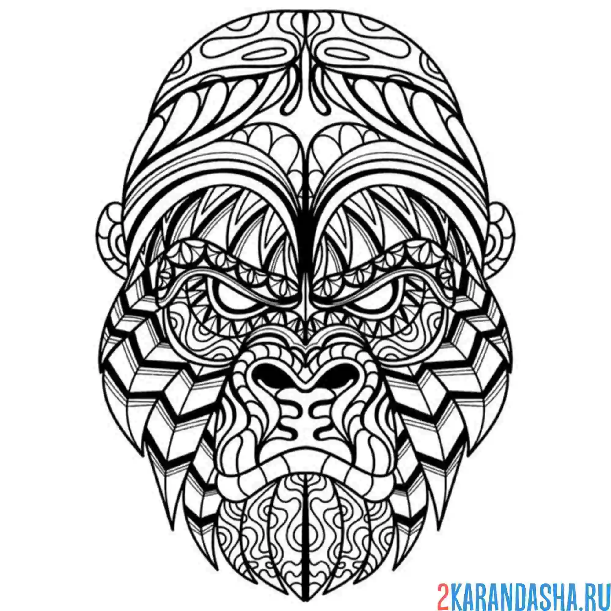 Раскраска горилла обезьяна антистресс