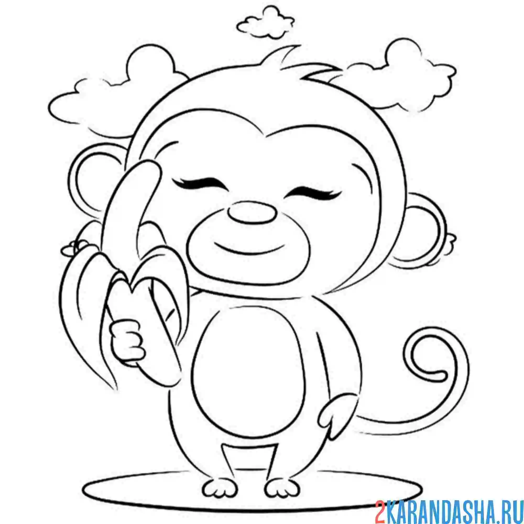 Раскраска обезьянка довольная