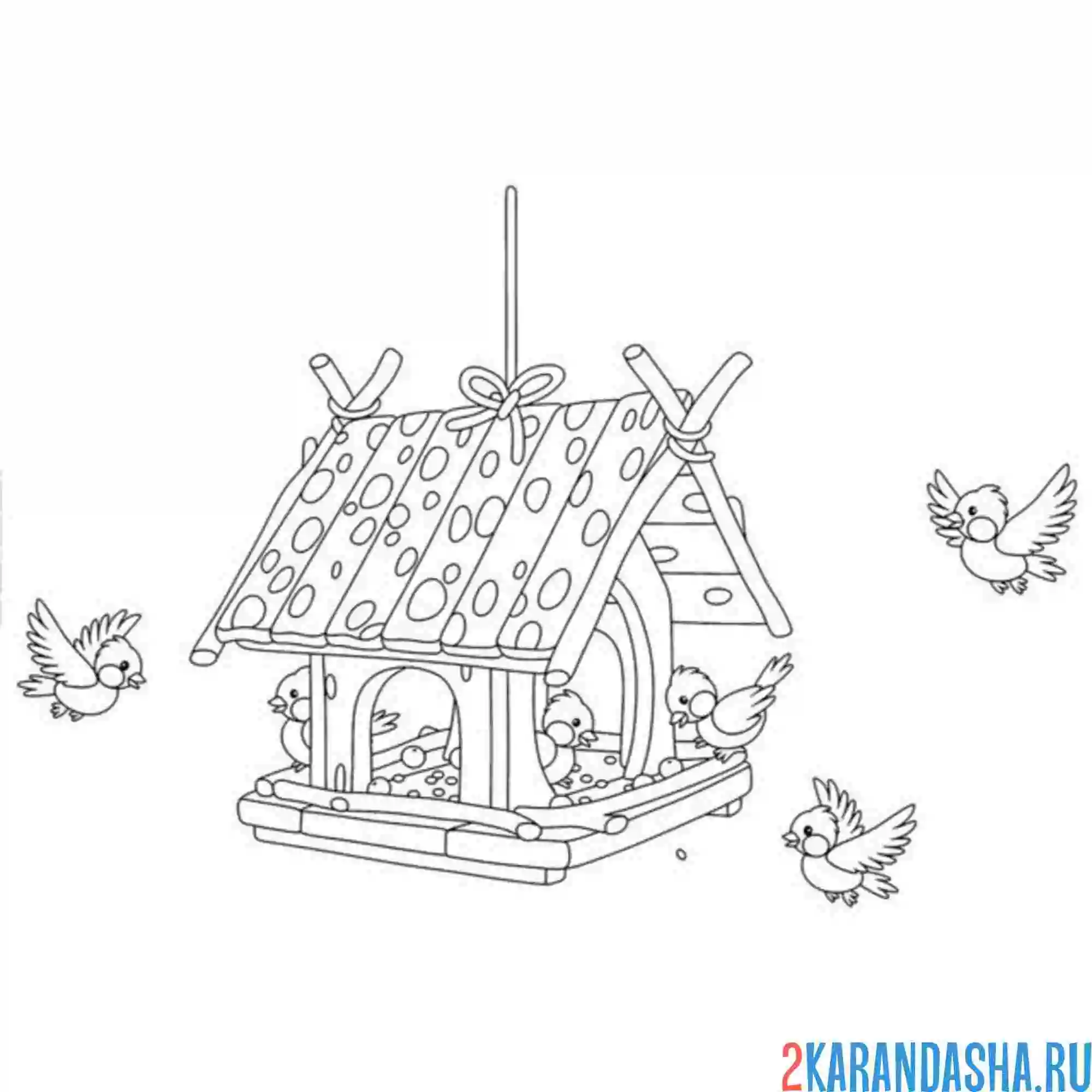 Раскраска кормушка с синичками