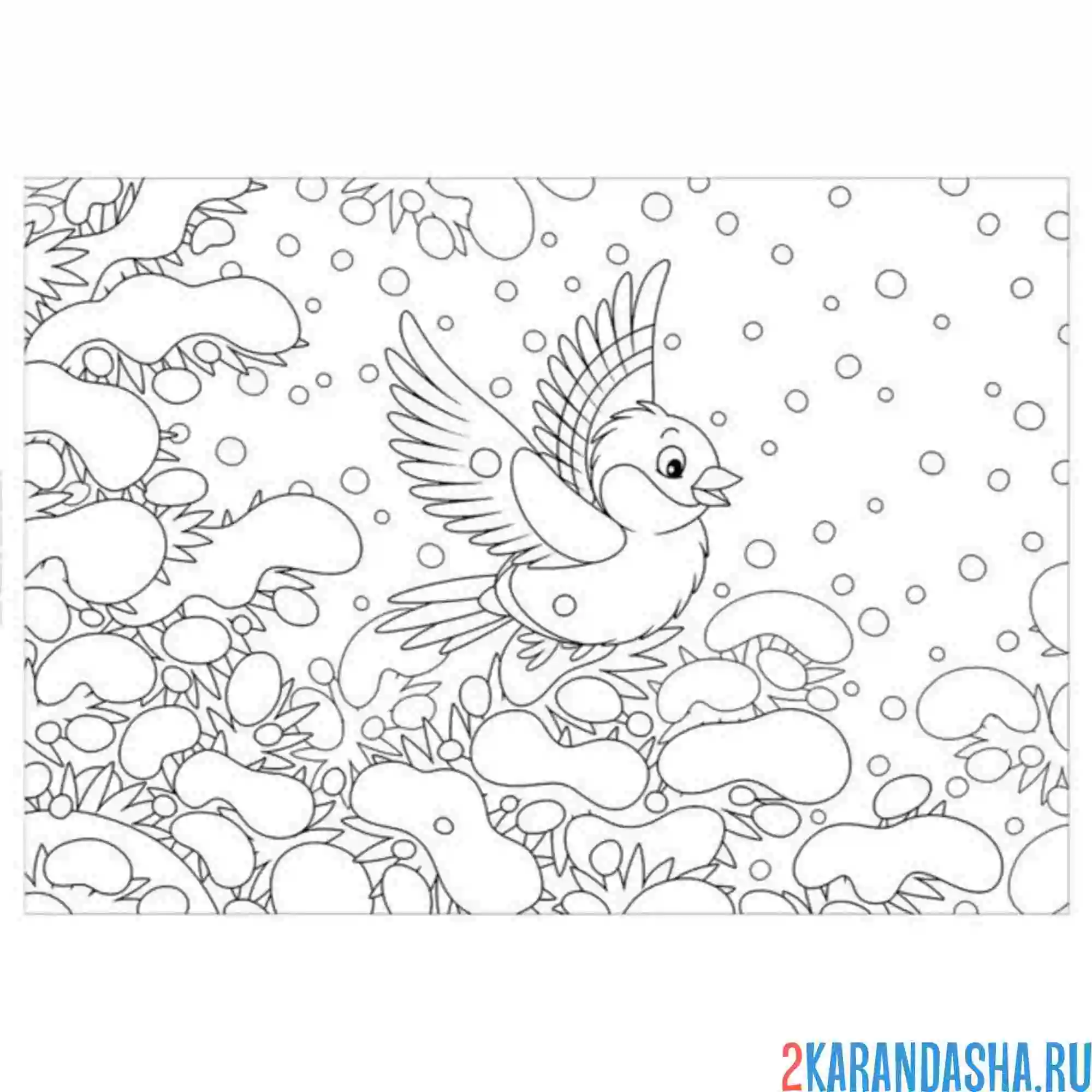 Раскраска снегирь в лесу