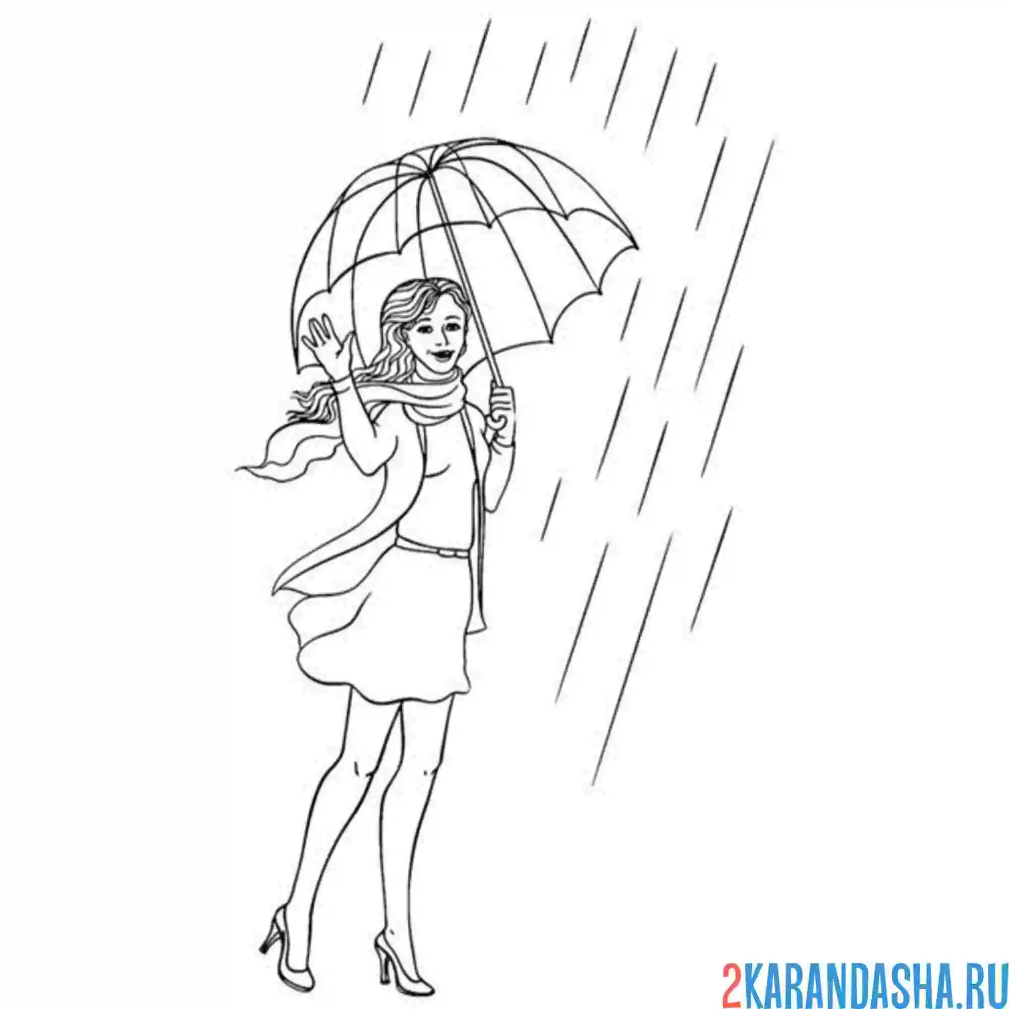 Раскраска девушка под зонтом