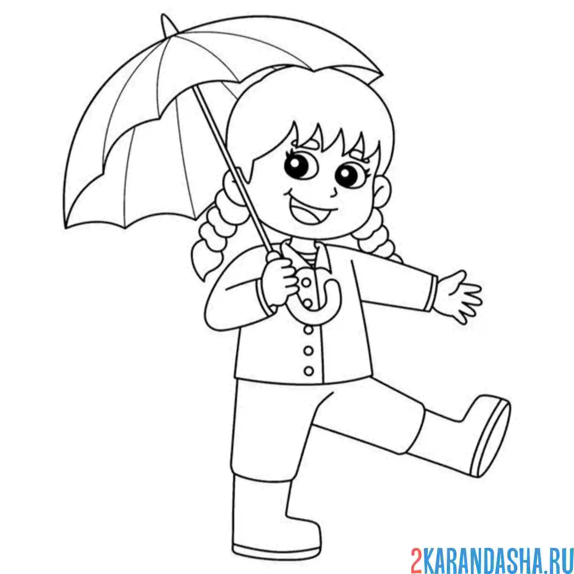 Раскраска маленькая девочка под зонтом