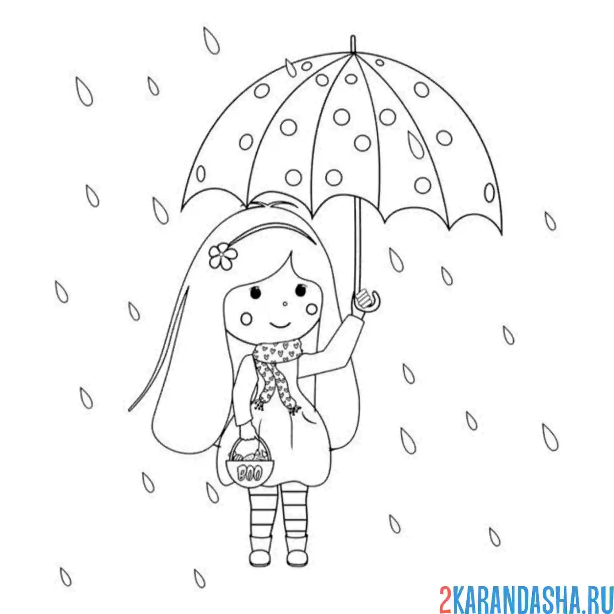 Раскраска девочка осенью под зонтом