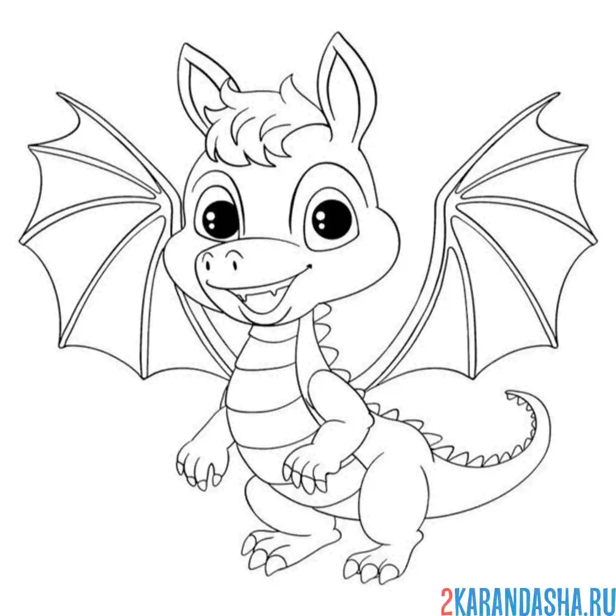 Раскраска дракон с крыльями летает