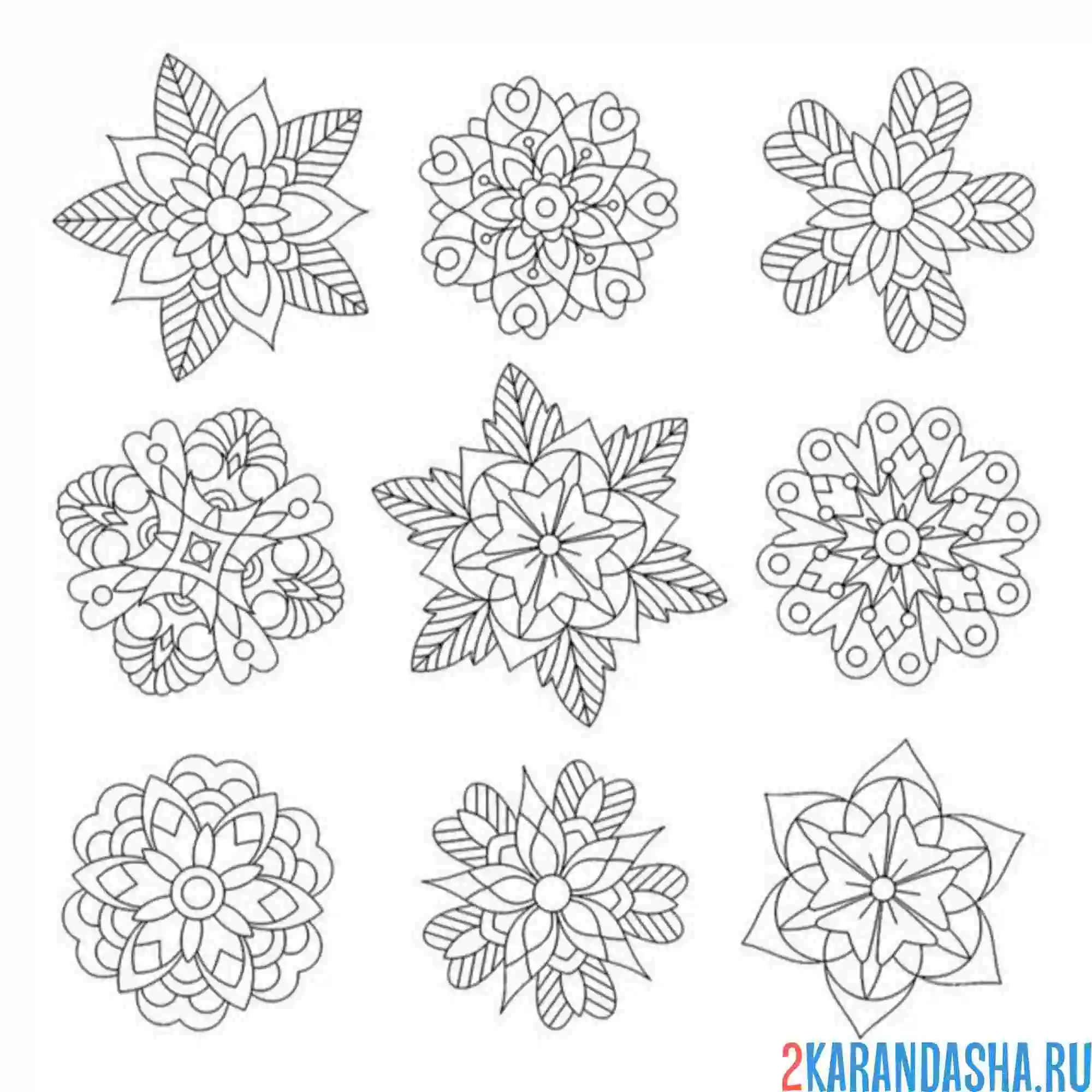 Раскраска много снежинок